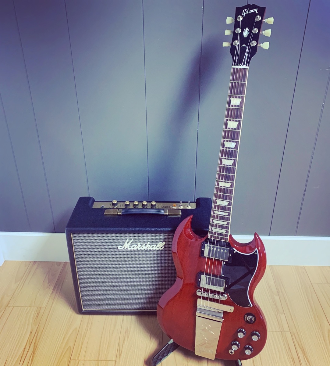 Metal Amp Rig by warpedvinyl featuring Marshall Origin 5C Combo and Gibson SG '61 Reissue