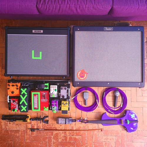 Photo of Deep Trip Hellbender and more gear in a pedalboard, amplifier, and signal chain