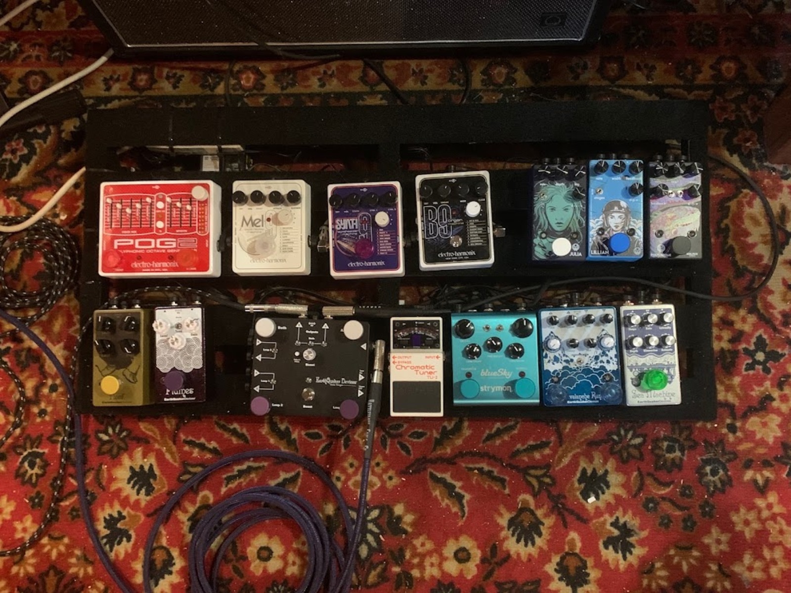 Pedalboard by greghowe featuring Electro-Harmonix Mel9 Tape Replay Machine, Electro-Harmonix SYNTH9 Synthesizer Machine, and Electro-Harmonix B9 Organ Machine and 12 more pieces of gear