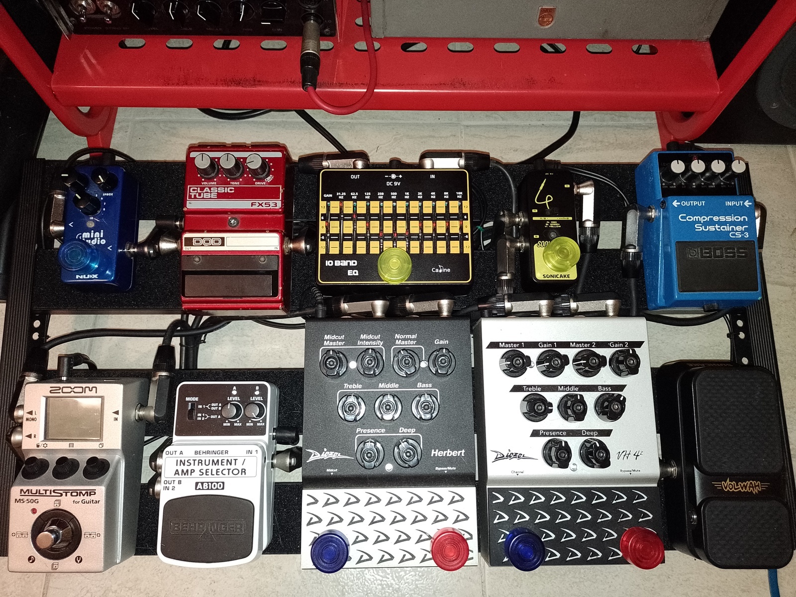 Pedalboard by mr_d_official featuring Diezel Herbert Distortion Pedal, Diezel VH4-2 2-channel Distortion Pedal, and DOD FX53 Classic Tube and 7 more pieces of gear
