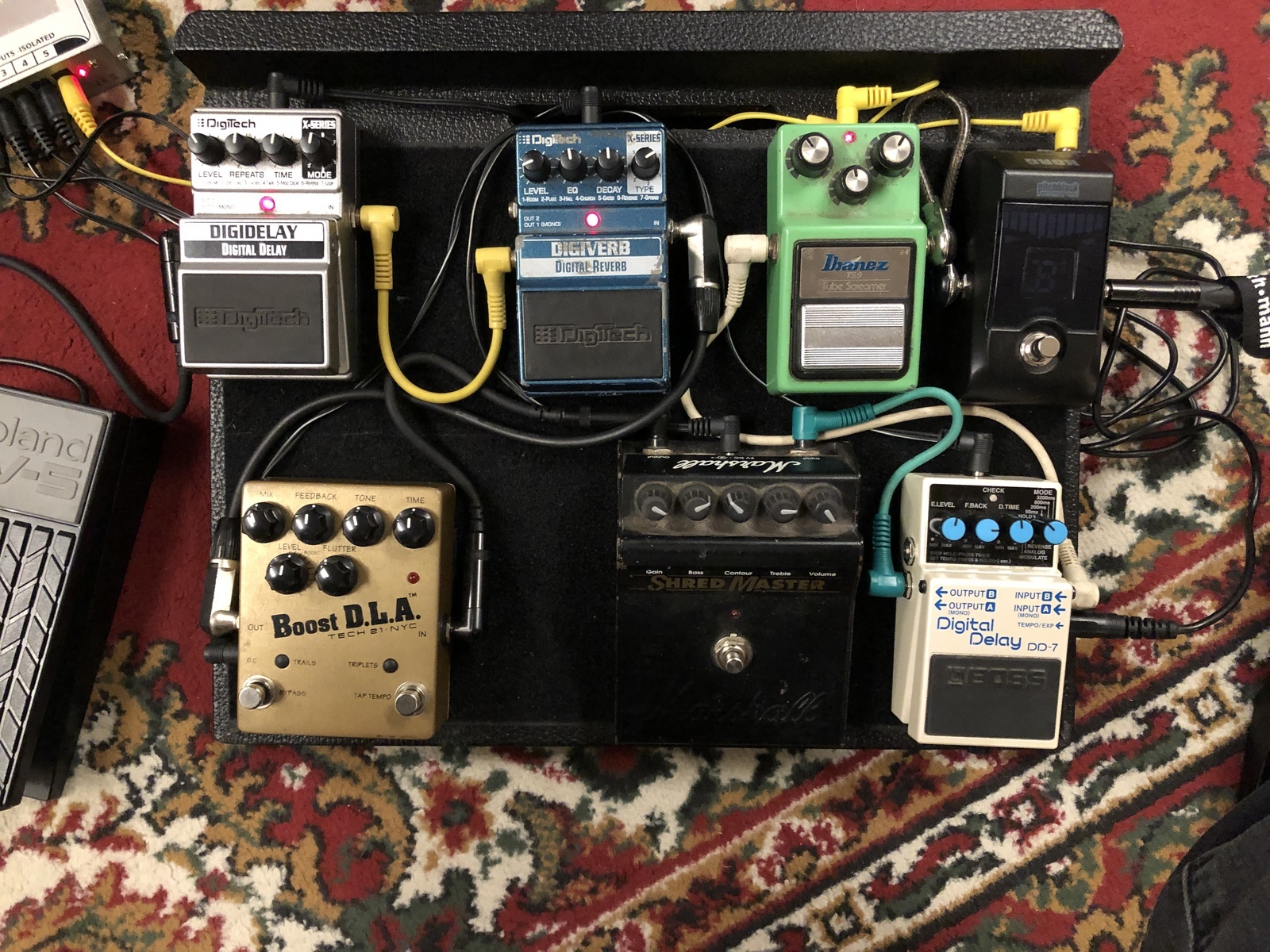 Pedalboard by frente777 featuring Ibanez TS9 Tube Screamer, Korg PB-1 Pitchblack, and DigiTech X-Series DigiVerb and 4 more pieces of gear