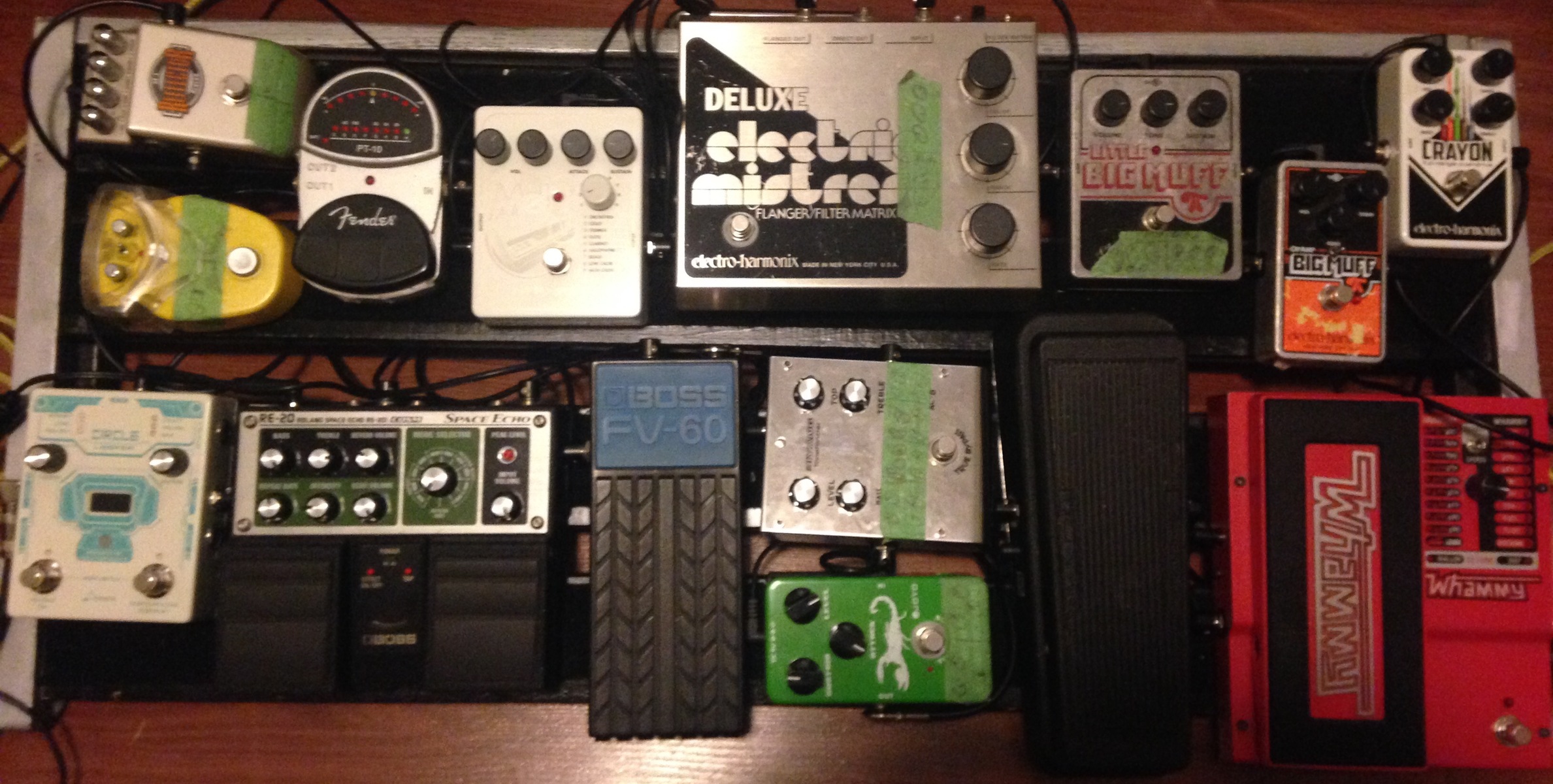 Pedalboard by pelagius42 featuring Danelectro DJ-5 Tuna Melt, Marshall RF-1 Reflector, and Donner Circle Looper and 12 more pieces of gear