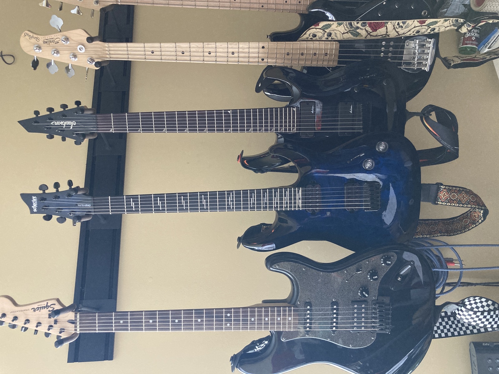 Music Gear Setup by narc6leptic featuring Squier Bullet Stratocaster HSS Hardtail, Schecter Omen Elite-6, and Jackson JS22-7 Dinky and 1 more piece of gear