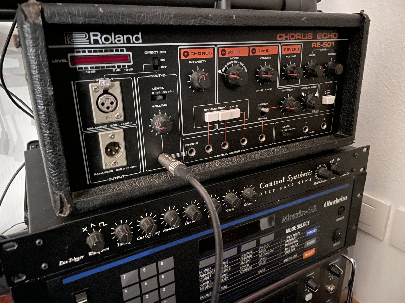 Electronic Studio Setup by tastatore featuring Roland RE-501 Chorus Echo, Control Synthesis Deep Bass Nine, and Oberheim Matrix 6R and 1 more piece of gear