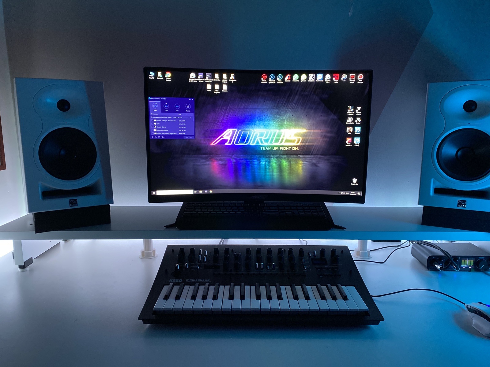 Electronic Synth Setup by vangart featuring Korg Minilogue XD, Kali Audio LP-6 Studio Monitors, and MOTU M2 2x2 USB-C Audio Interface and 1 more piece of gear