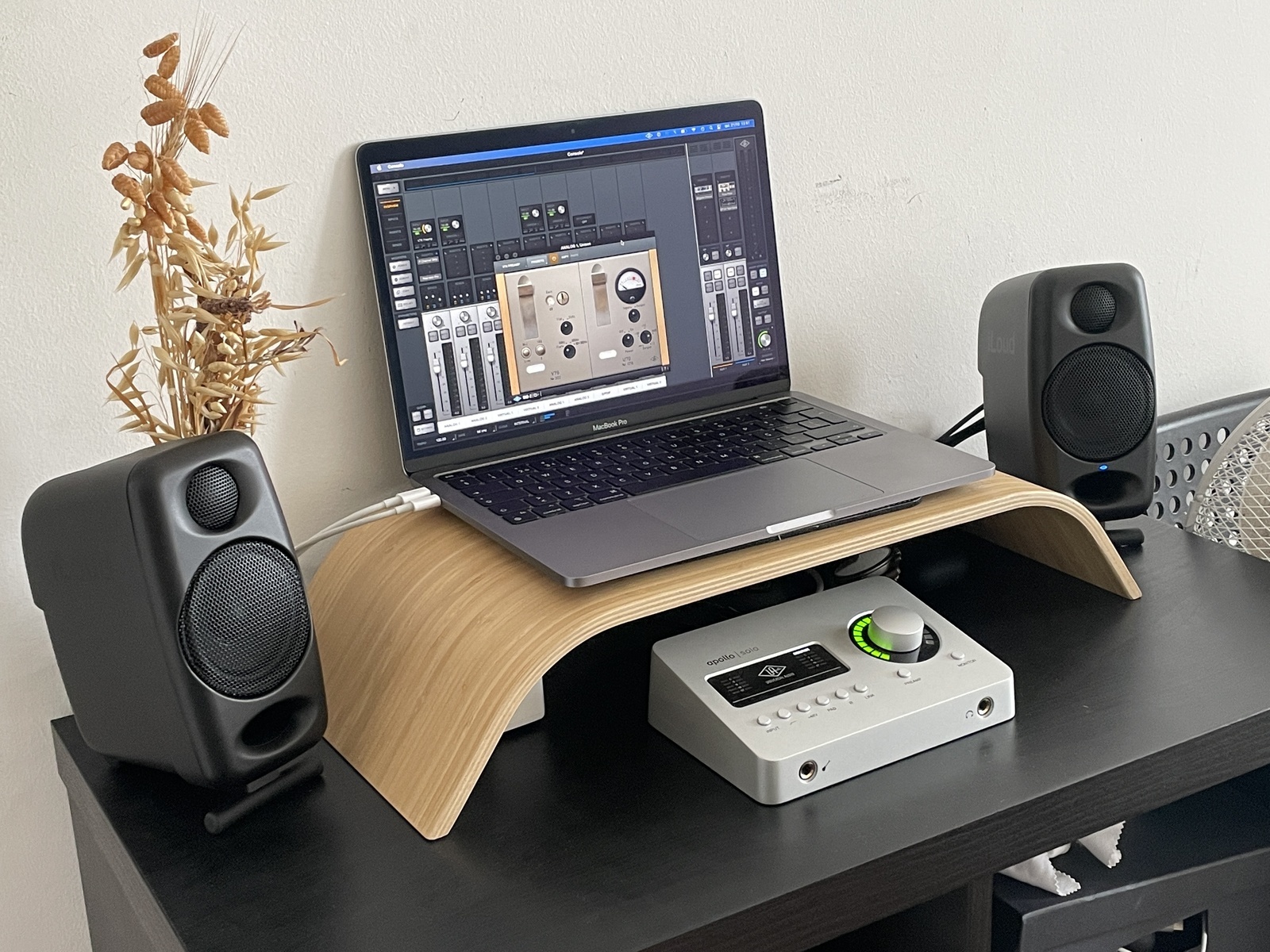 Electronic Studio Setup by miguel_angelo featuring Universal Audio Apollo Solo, IK Multimedia iLoud Micro, and Apple 13‑inch MacBook Pro M1 (General) and 1 more piece of gear