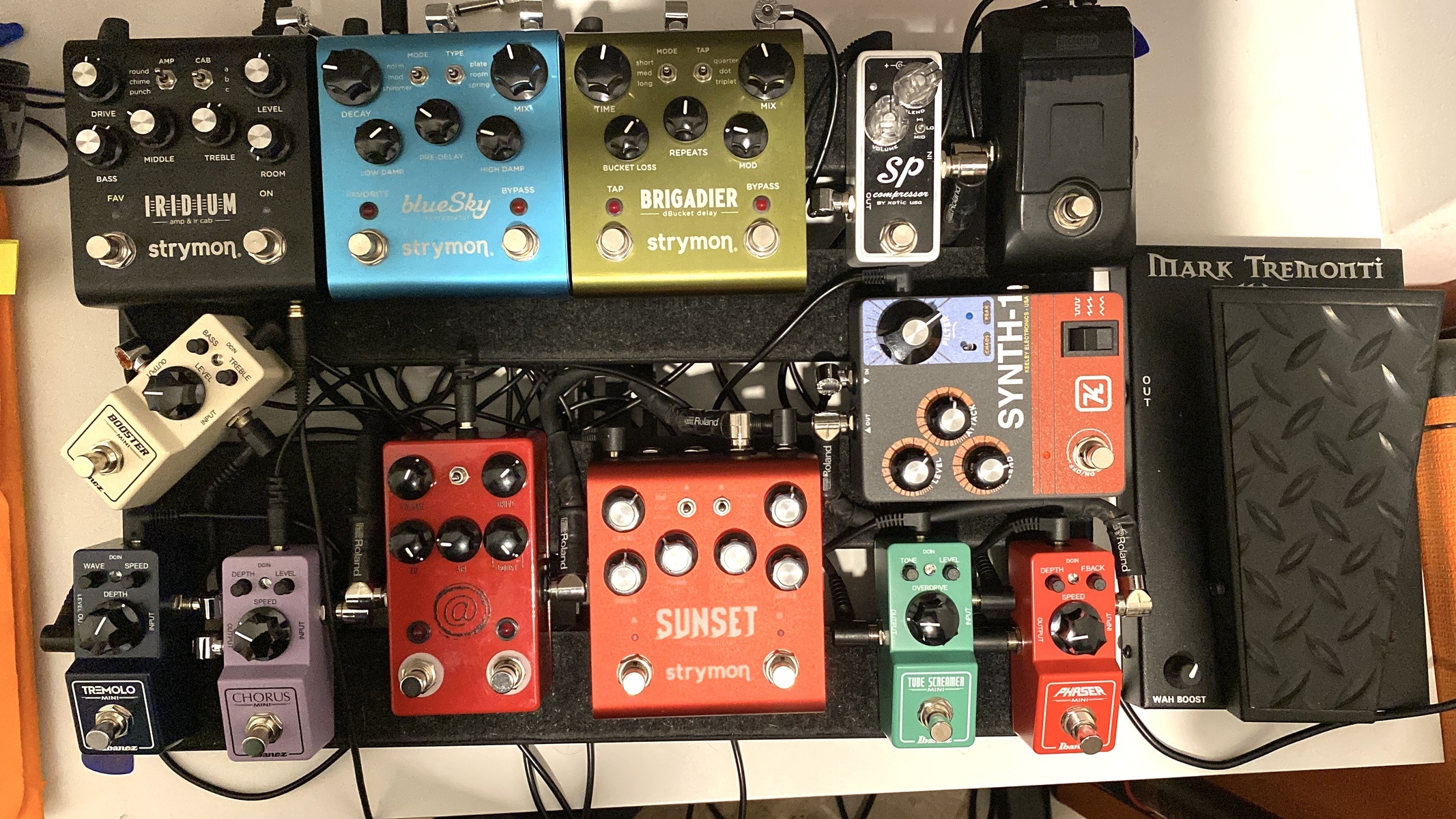 Pedalboard by davide_campanella featuring Keeley Synth-1, Strymon Sunset Dual Overdrive, and Strymon Brigadier dBucket Delay and 12 more pieces of gear