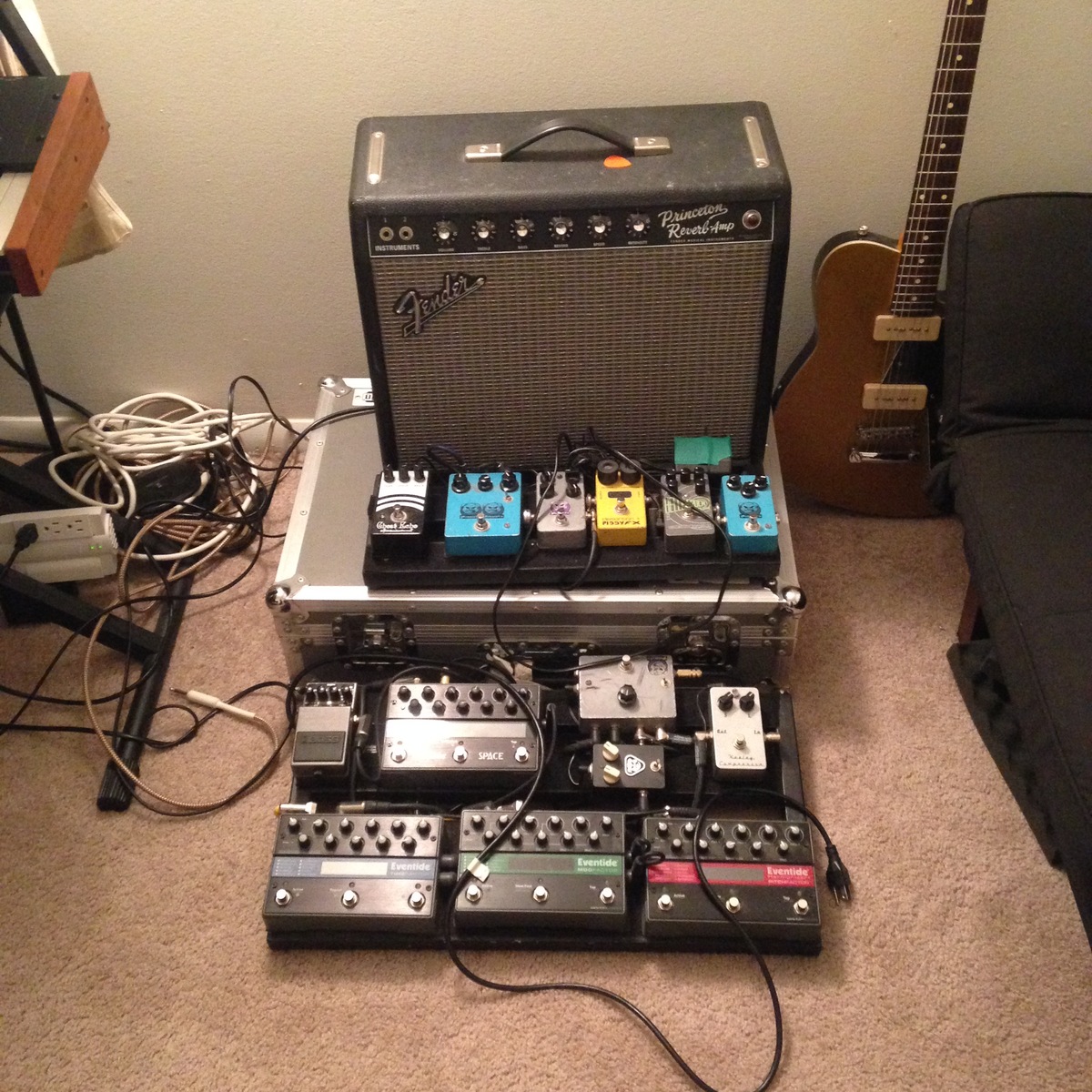 Eventide Amp Rig by mono27 featuring Eventide TimeFactor Twin Delay, Keeley Compressor 2-Knob, and Fender 65 Princeton Reverb 15W 1x10 Tube Guitar Combo Amp and 2 more pieces of gear