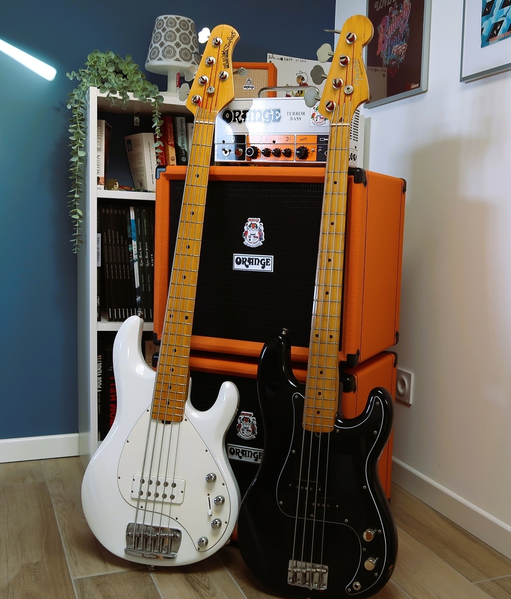 Metal Amp Rig by raphbass featuring Music Man Stingray 5, Fender Japan PB-57, and Orange Terror Bass and 1 more piece of gear