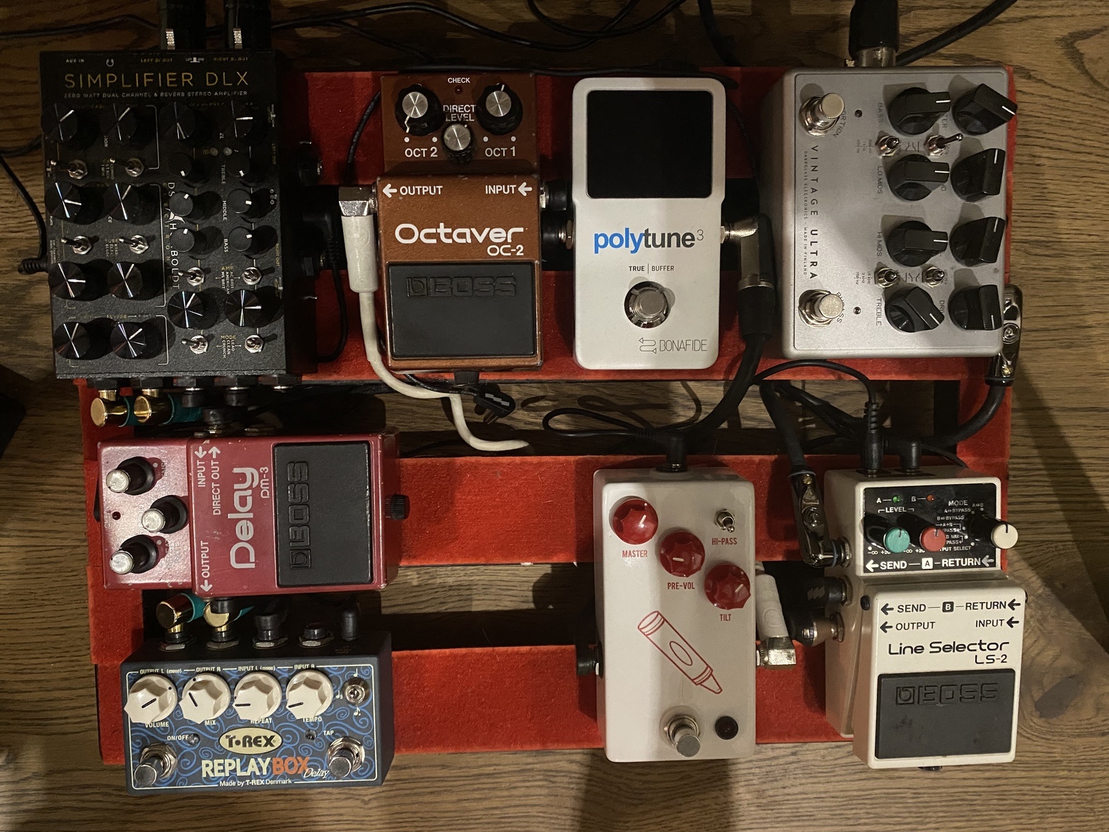 Pedalboard by shugaykin featuring DSM & Humboldt Electronics Simplifier DLX, Darkglass Electronics Vintage Ultra V2, and Boss OC-2 Octaver and 5 more pieces of gear