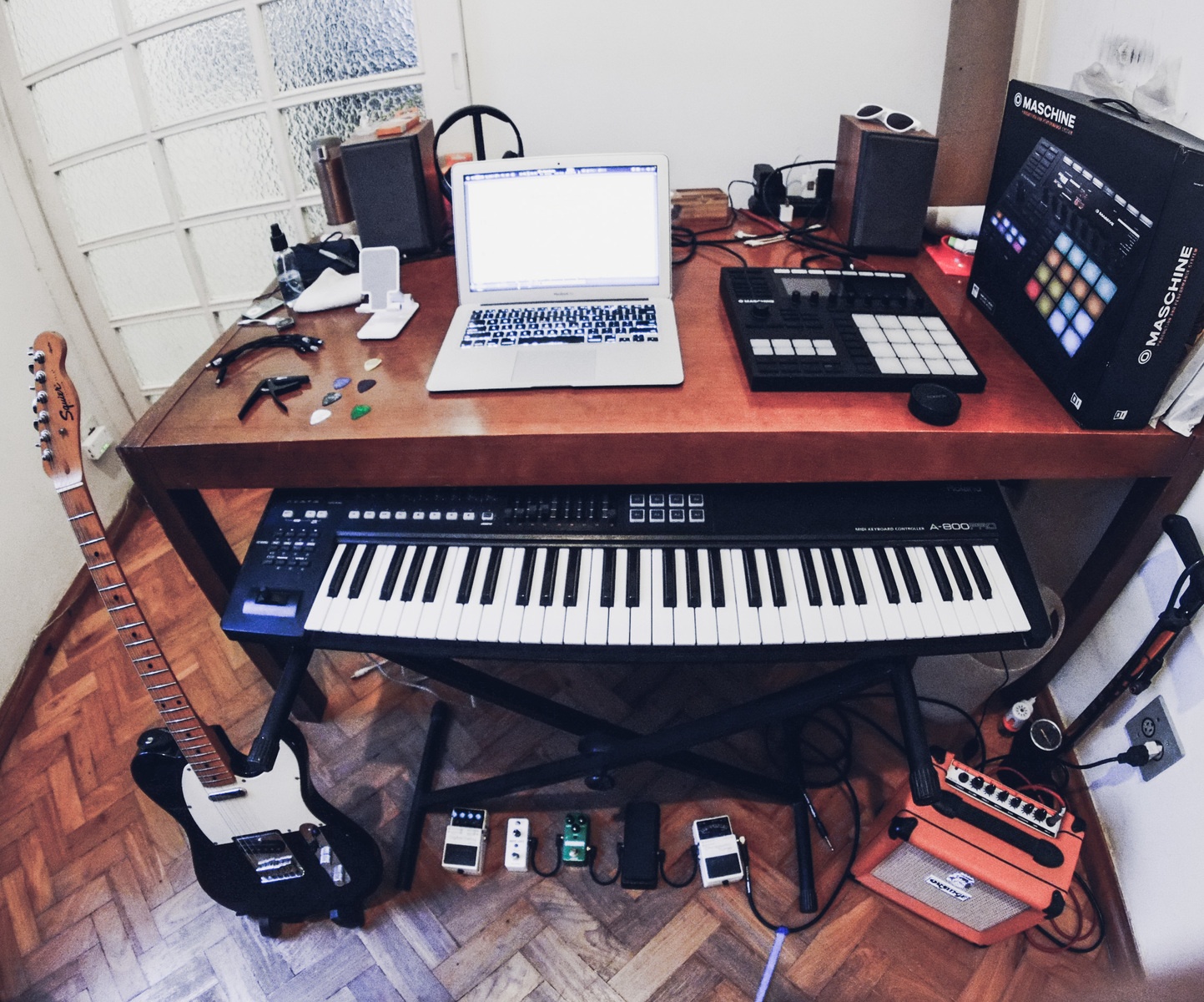 Electronic Studio Setup by t00leo featuring Squier Telecaster, Orange Crush 12, and Native Instruments Maschine MK3 and 8 more pieces of gear