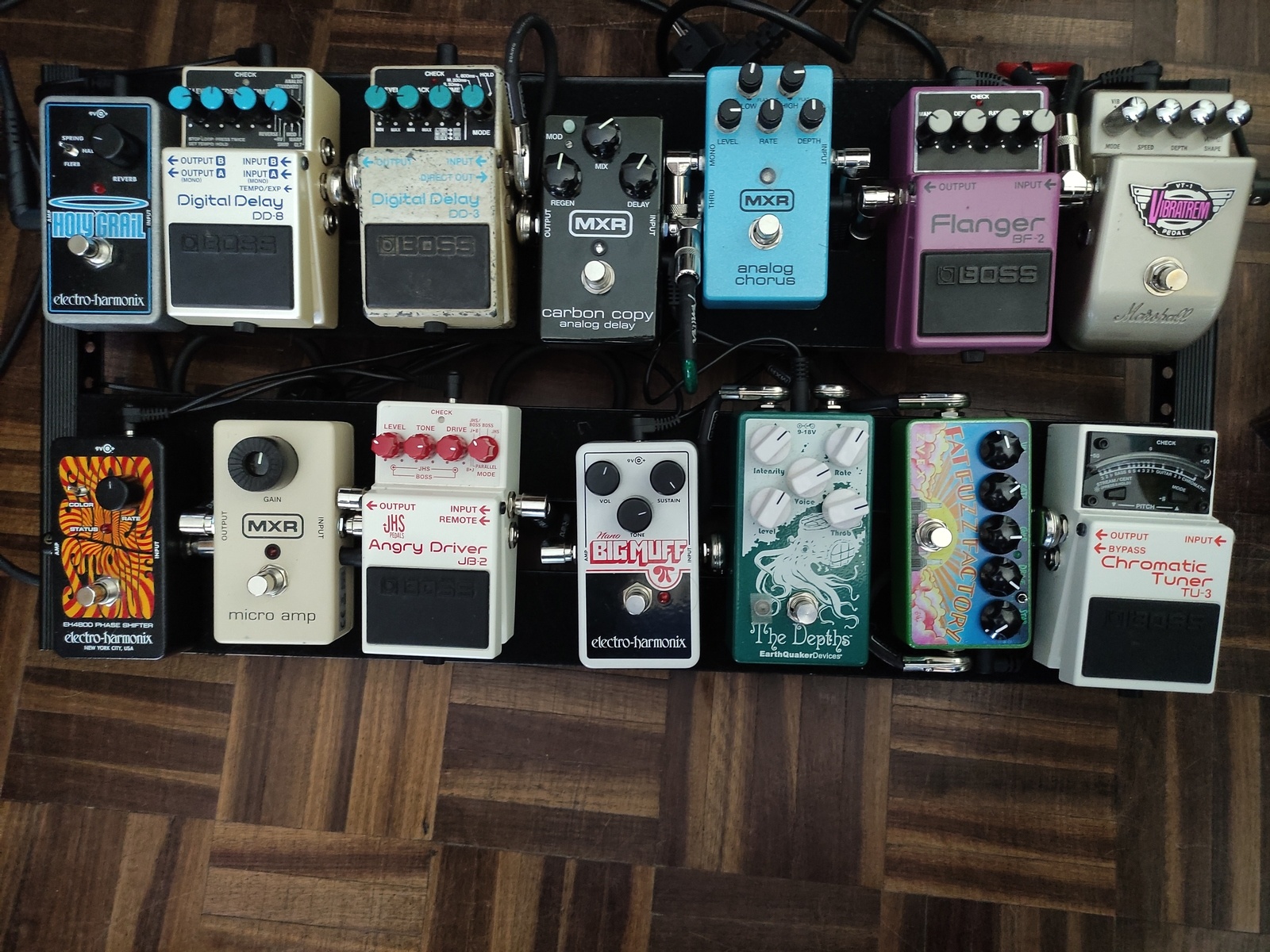 Pedalboard by federico_texeira featuring Boss TU-3 Chromatic Tuner, ZVEX Fat Fuzz Factory, and EarthQuaker Devices The Depths V2 and 11 more pieces of gear