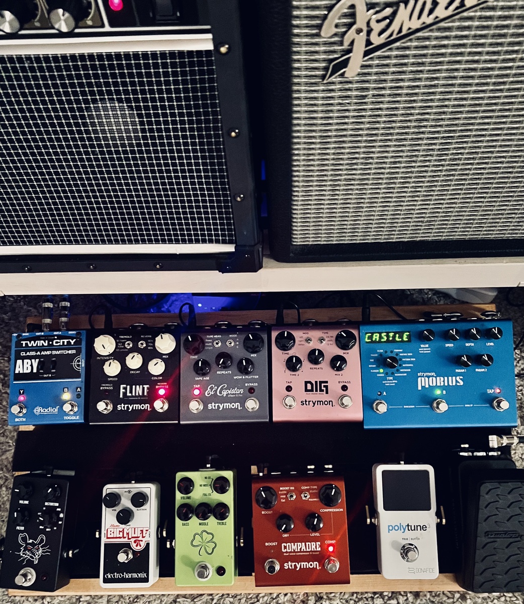 Country Pedalboard by kimber_anderson_mitchell featuring Fender Super Champ XD, Radial Twin-City Active ABY Amp Switch, and Strymon Flint and 9 more pieces of gear