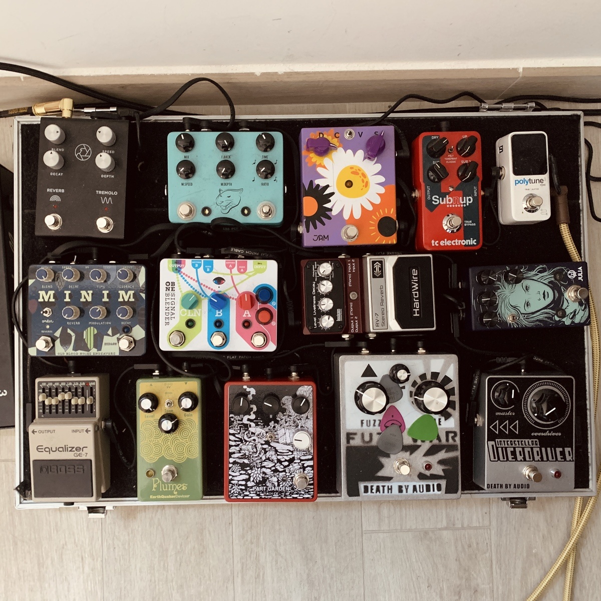 Pedalboard by fulvio_di_marco featuring Mask Audio Electronics & Collector//Emitter - Part Garden, Milkman Sound Milkman F-Stop Reverb/Tremolo, and JHS Panther Cub and 10 more pieces of gear