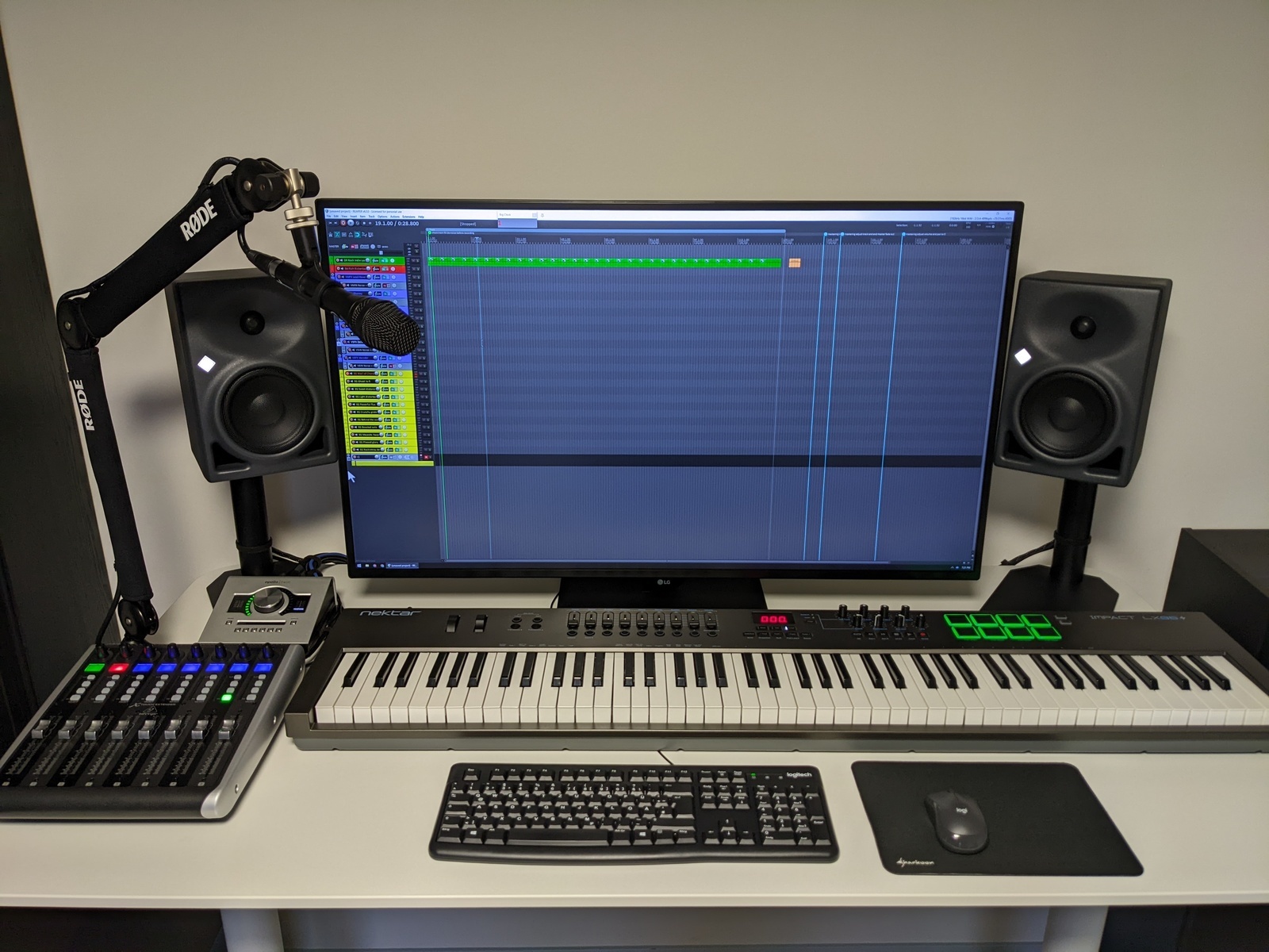 Electronic Studio Setup by elezetamusic featuring Universal Audio Apollo Twin, Nektar Impact LX88+, and Behringer X-Touch Extender and 4 more pieces of gear
