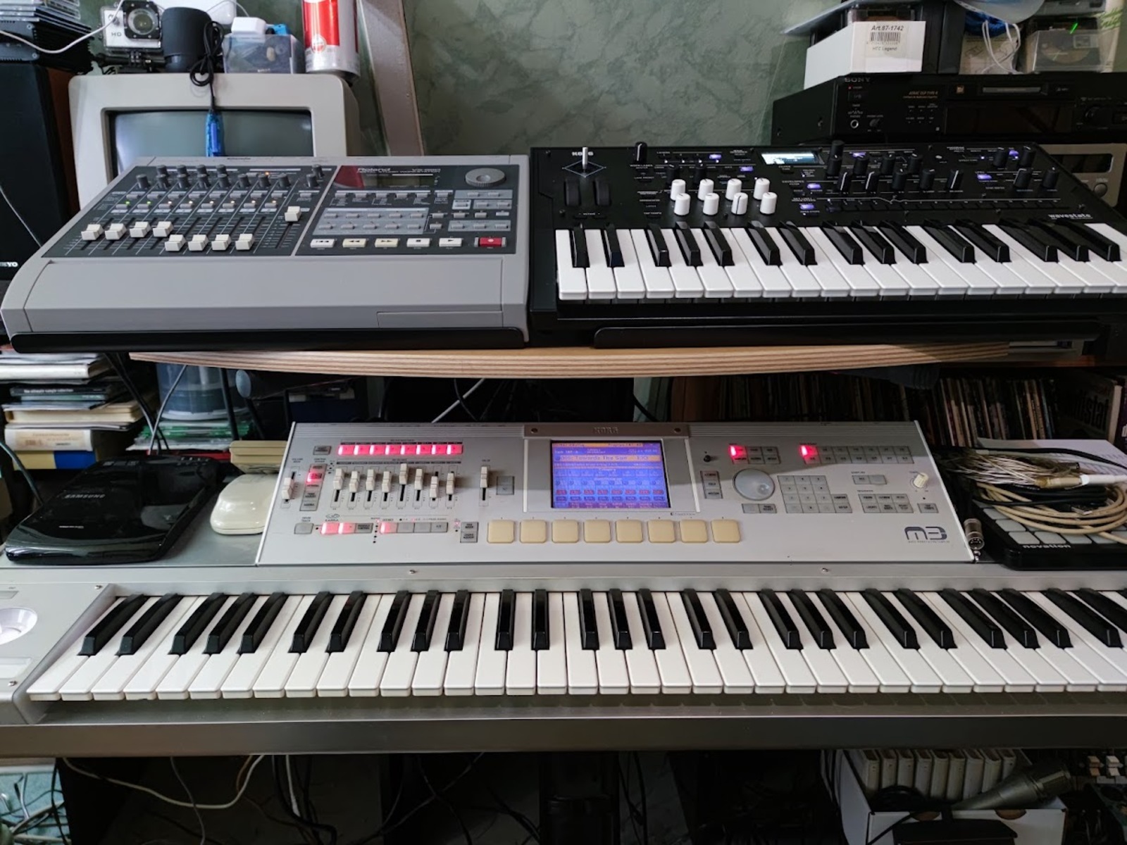 Electronic Synth Setup by compatibles2 featuring KORG M3 73-Key Music Workstation, Korg Wavestate, and Roland VS-840EX Digital Workstation