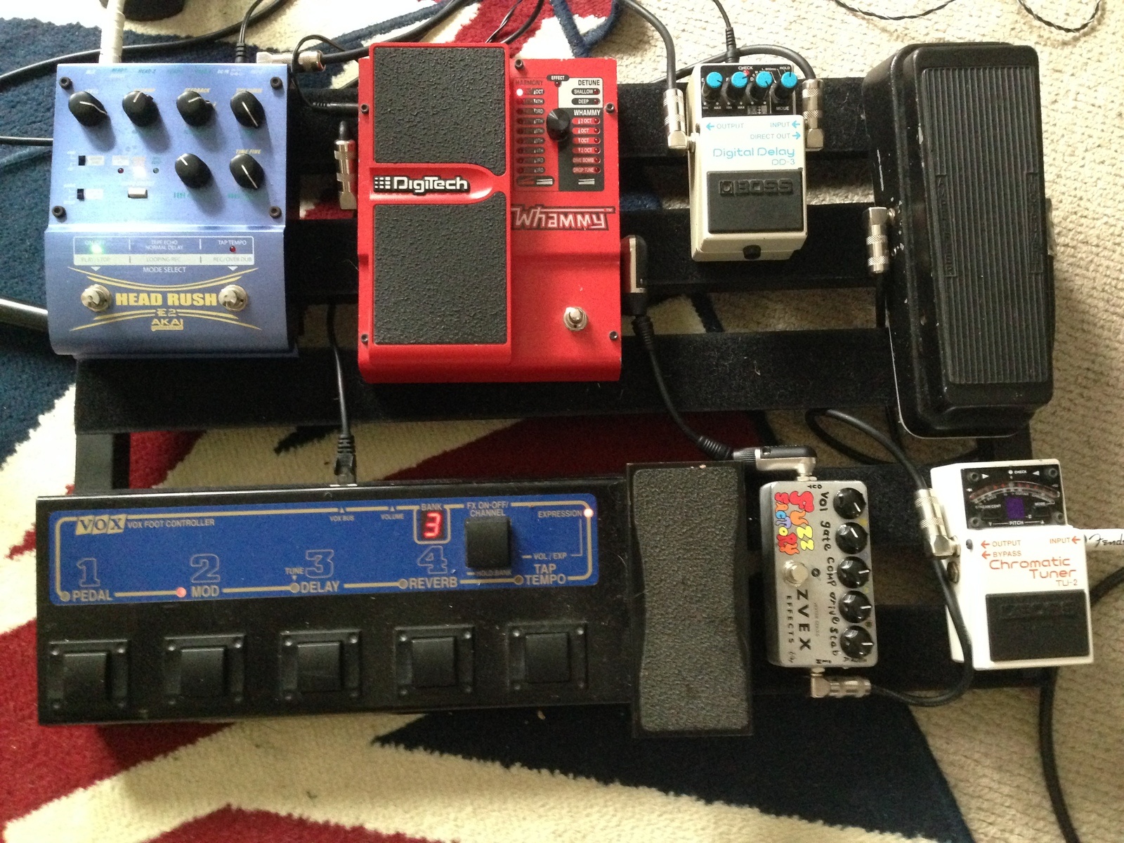 Boss Music Gear Setup by oliverduffy featuring Boss DD-3 Digital Delay, ZVEX Vexter Series Fuzz Factory, and Boss TU-2 Chromatic Tuner and 1 more piece of gear