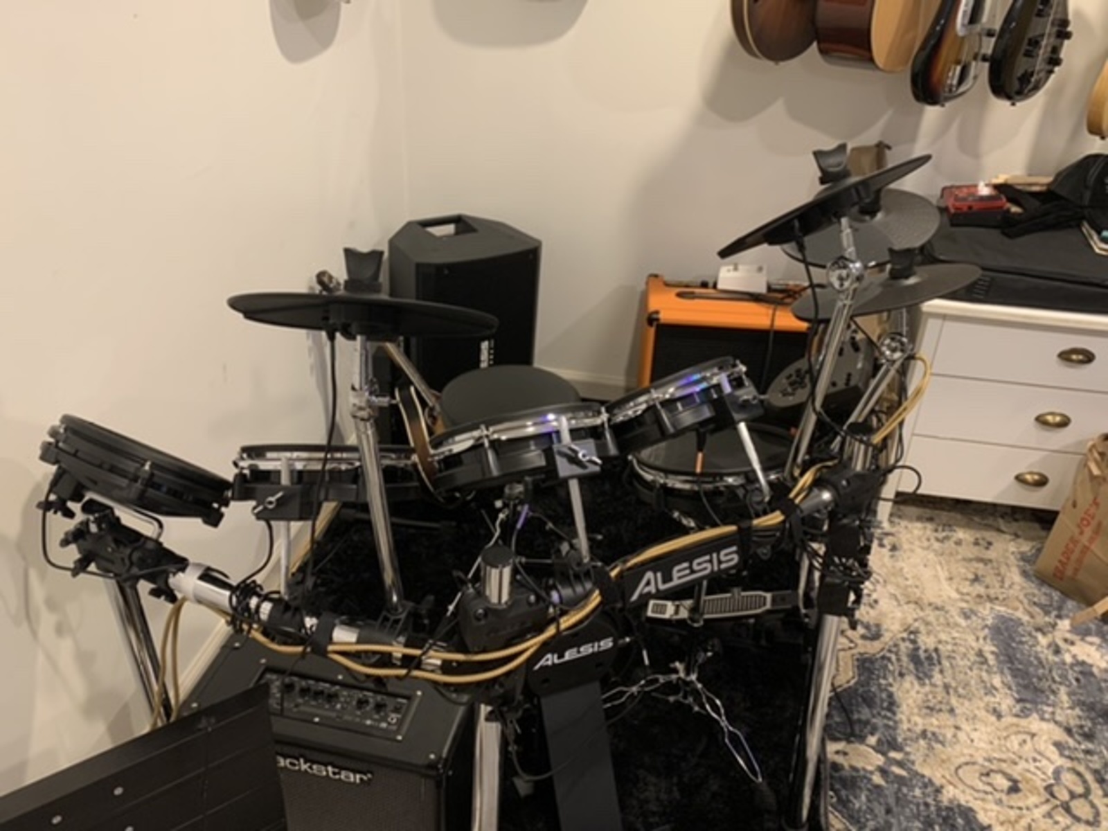 Jazz Drum Kit by sunny_climate featuring Alesis Nitro Mesh 8-Piece Electronic Drum Set, Alesis Nitro Mesh Kit Expansion Pack, and Blackstar Artist 30 Guitar Amplifier and 5 more pieces of gear