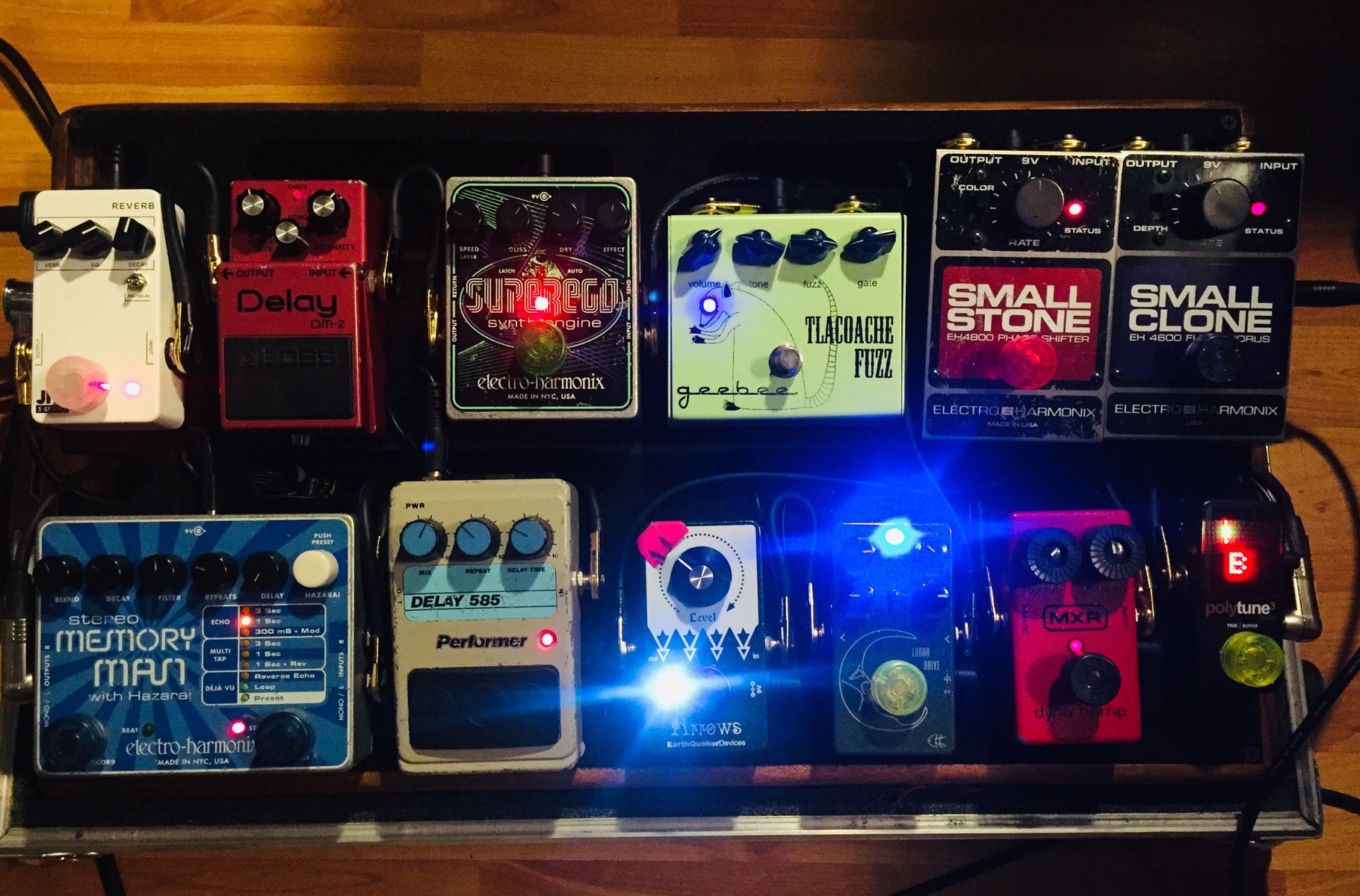 Pedalboard by alfredo_gagom featuring GeeBee Pedals Tlacoache Fuzz, Boss DM-2 Delay, and DOD Performer Delay 585 and 8 more pieces of gear