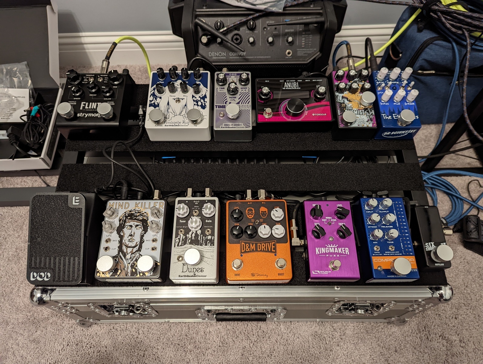Country Pedalboard by johnly featuring Outlaw Effects Six Shooter II Tuner Pedal, Empress Effects Compressor MKII, and Source Audio Kingmaker Fuzz and 12 more pieces of gear