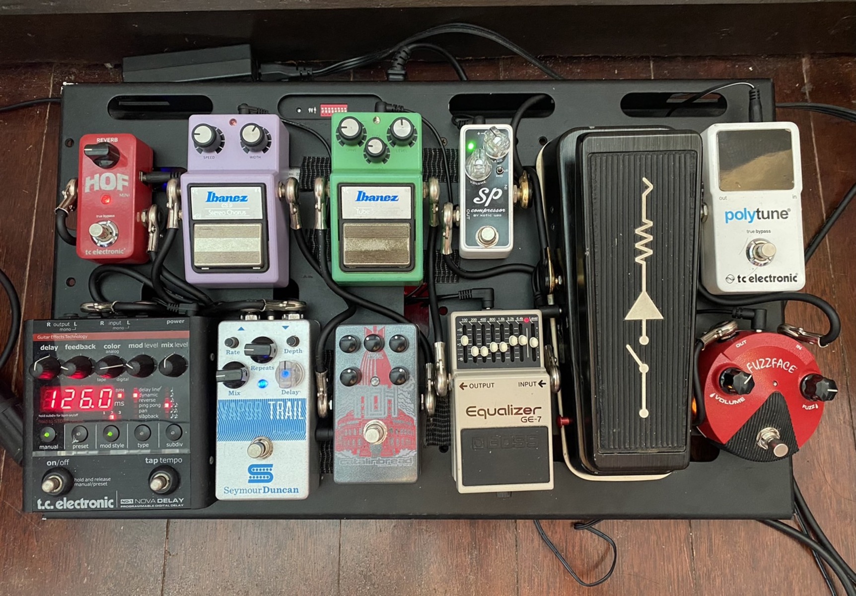 Metal Pedalboard by pongpranot_chuto featuring TC Electronic Polytune 2, Dunlop FFM2 Germanium Fuzz Face Mini, and Dunlop MC404 CAE Wah Pedal and 8 more pieces of gear