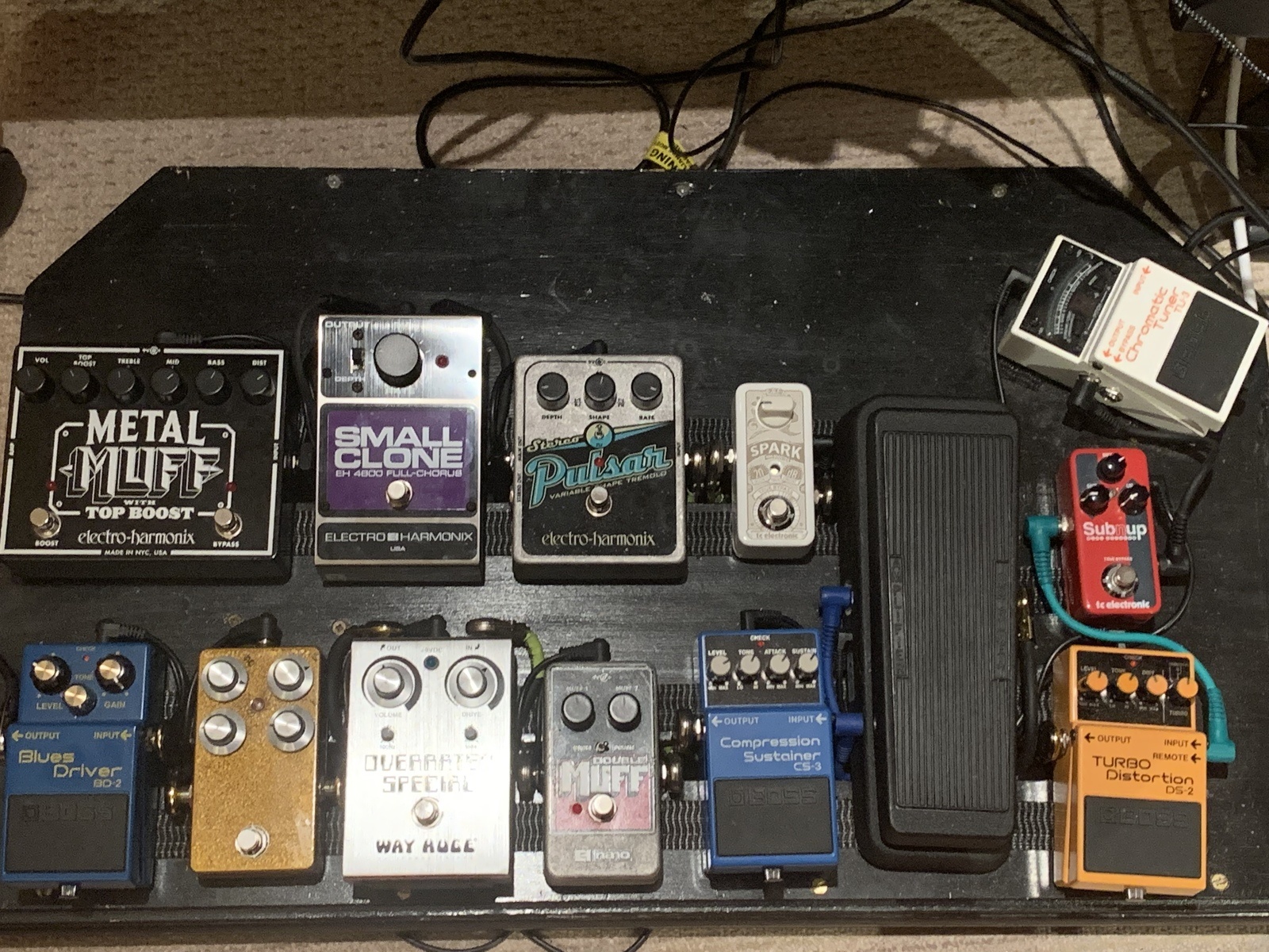 Pedalboard by michaelpole featuring Boss TU-3 Chromatic Tuner, TC Electronic Sub 'N' Up Mini Octaver, and Boss DS-2 Turbo Distortion and 10 more pieces of gear