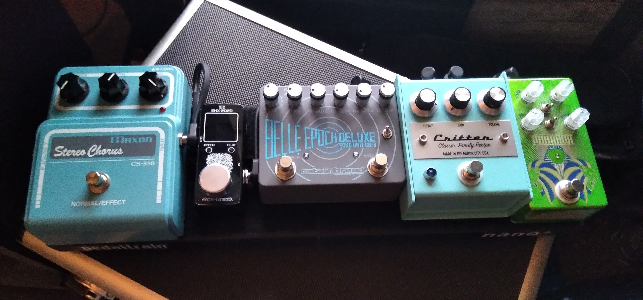 Metal Pedalboard by robv featuring Black Arts Toneworks Son of Pharaoh, Catalinbread Belle Epoch Deluxe, and Maxon CS-550 Stereo Chorus and 3 more pieces of gear