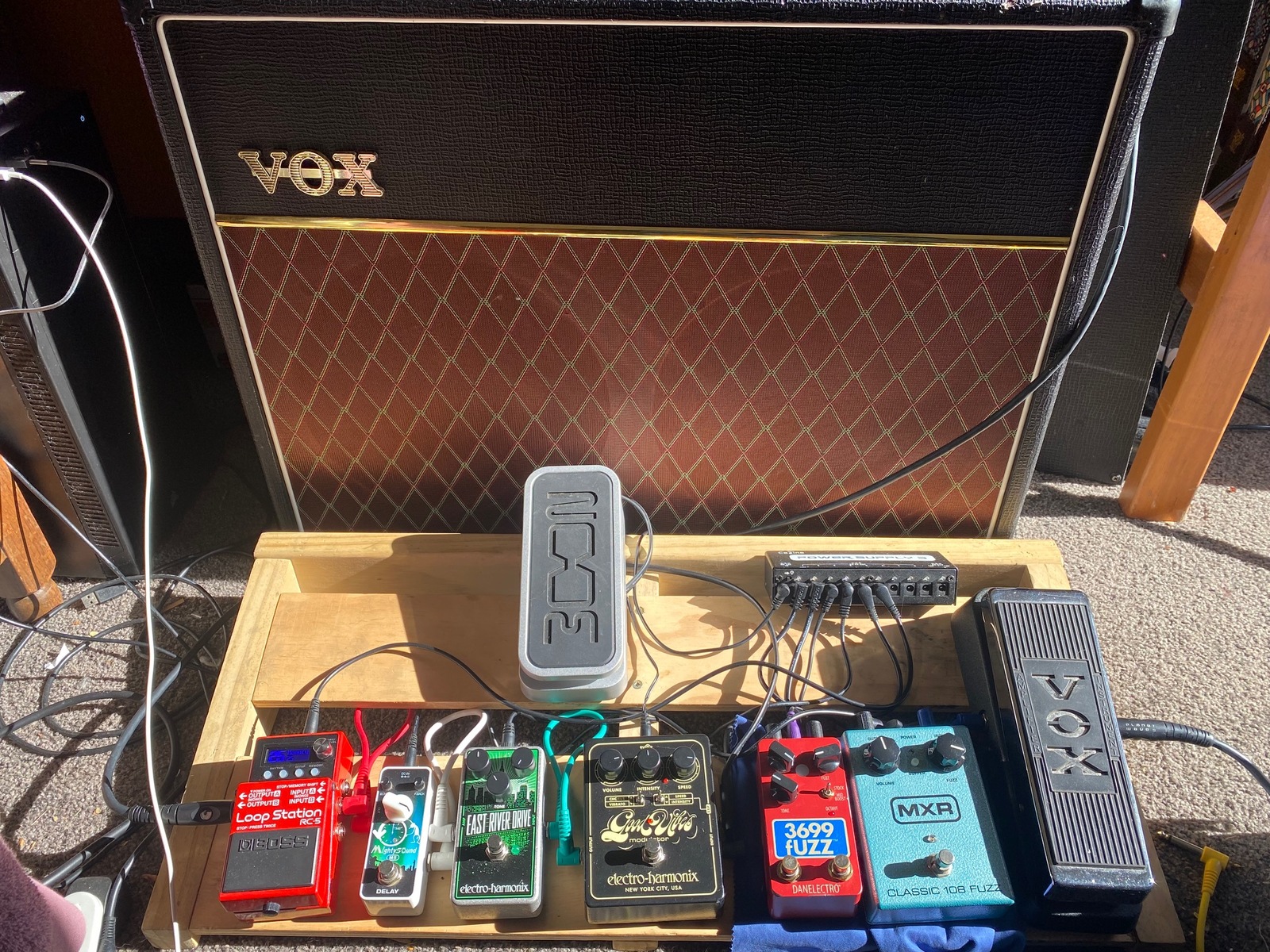 Pedalboard by shauntrillo featuring Vox AC30C2X, Vox V847A Wah, and MXR M173 Classic 108 Fuzz and 6 more pieces of gear