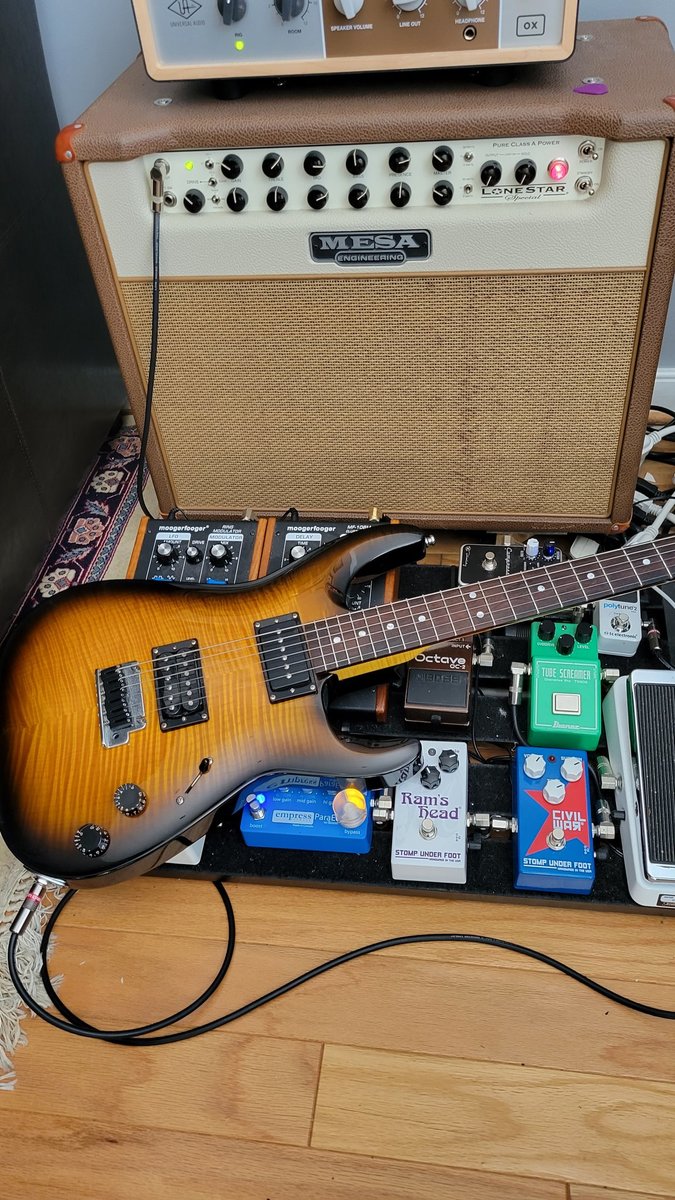 Pedalboard by hunterkeegan featuring Warmoth, Moog Moogerfooger MF-108M Cluster Flux, and Moog Moogerfooger MF-102 Ring Modulator and 9 more pieces of gear
