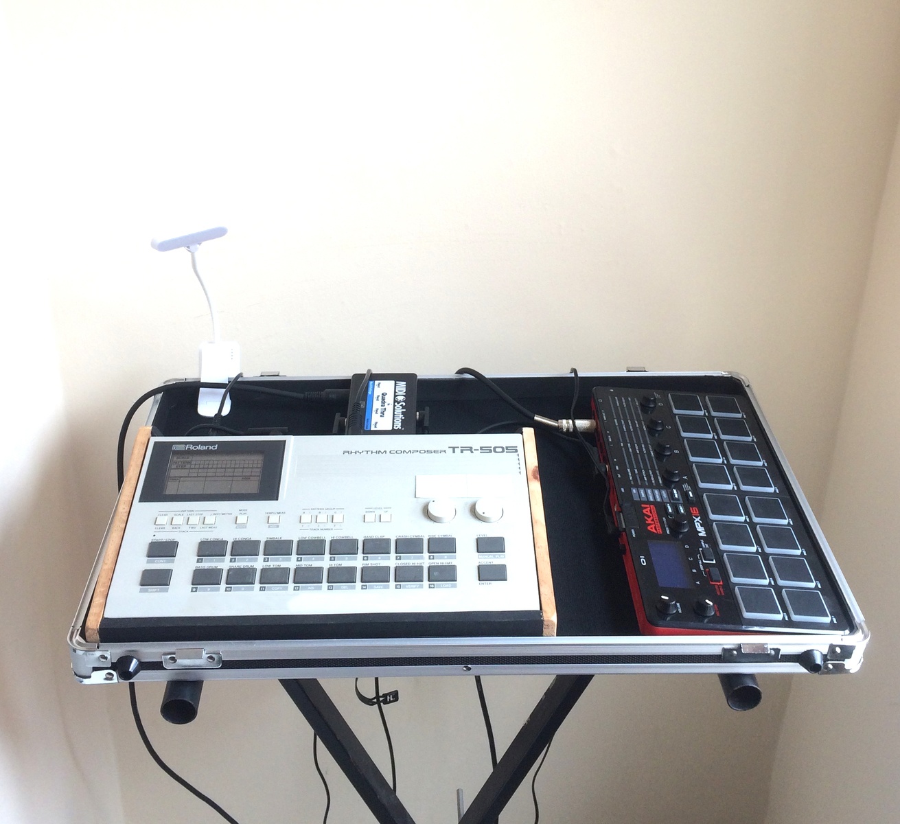 Live Rig by rb142 featuring Roland TR-505, Akai Professional MPX16 Sampler, and MIDI Solutions Quadra Thru