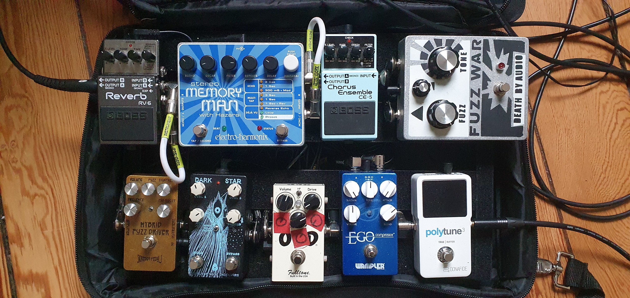 Pedalboard by hannesthemenace featuring TC Electronic PolyTune 3, Wampler Ego Compressor, and Fulltone OCD and 6 more pieces of gear