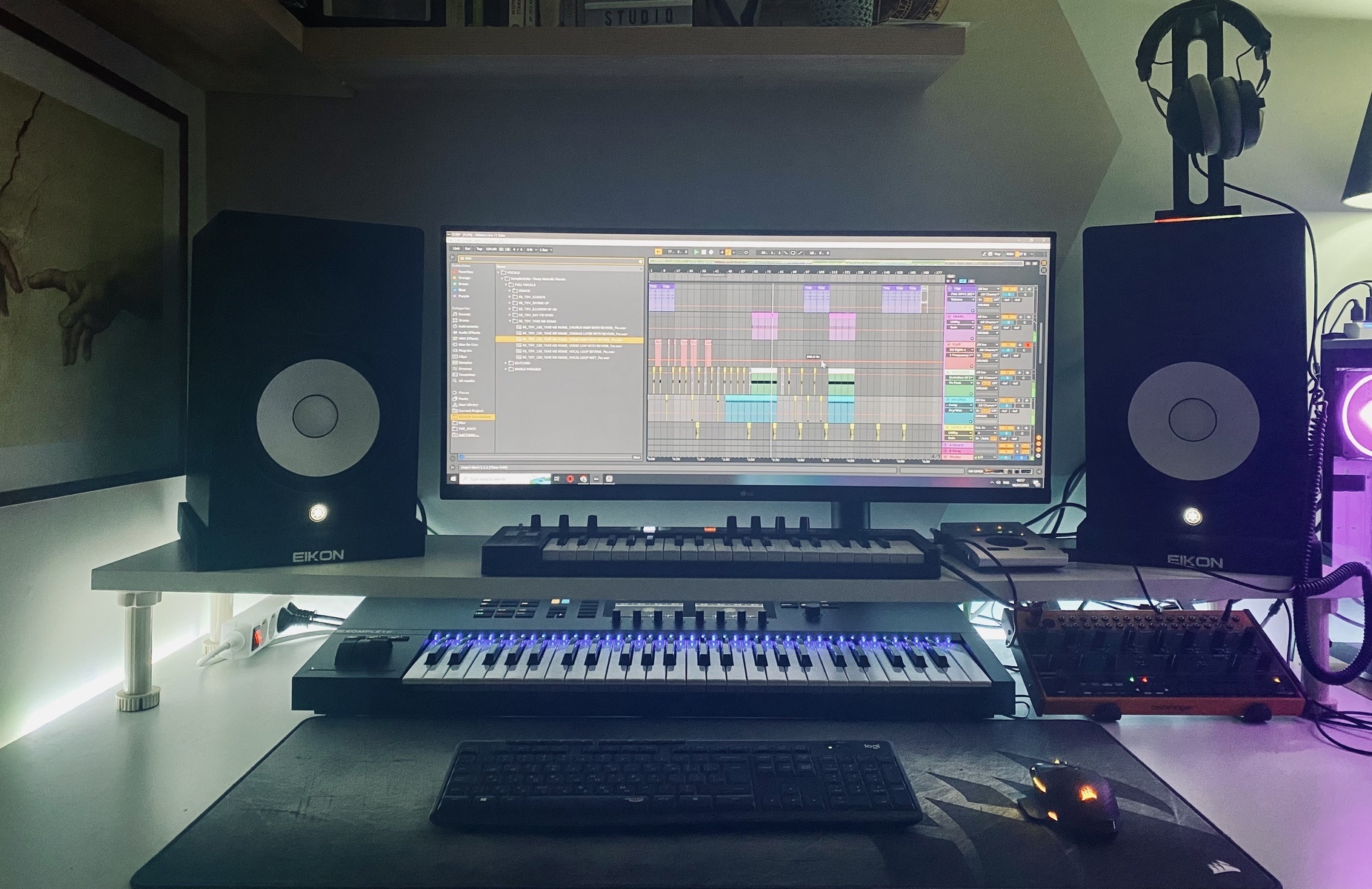 Electronic Studio Setup by vangart featuring Yamaha HS8, Native Instruments Komplete Kontrol S49 MK2, and Arturia Keystep 37 and 2 more pieces of gear