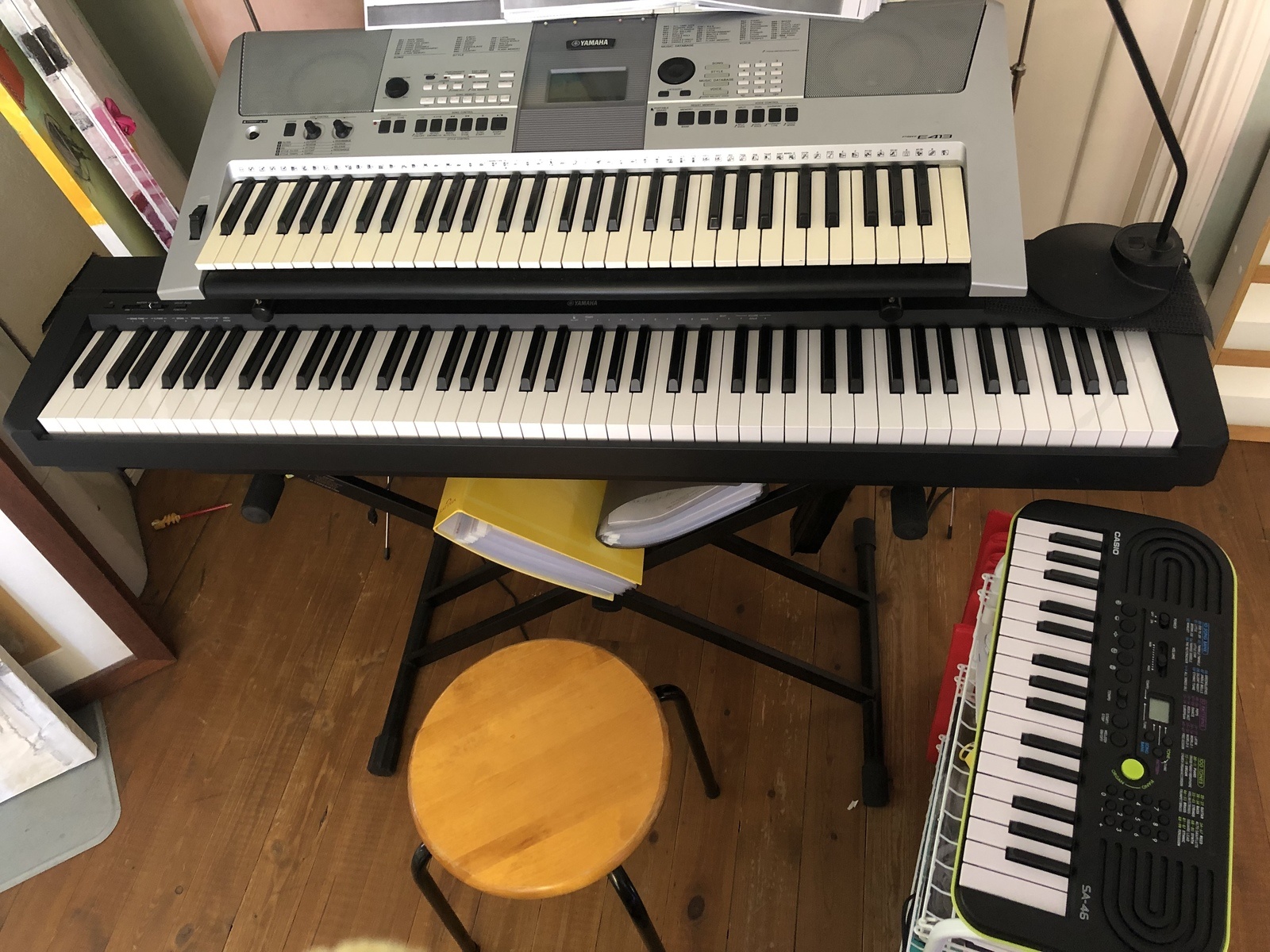 Yamaha Music Gear Setup by singusasong featuring Yamaha PSRE413, Casio SA-46 Mini Keyboard, and Yamaha P-45 B