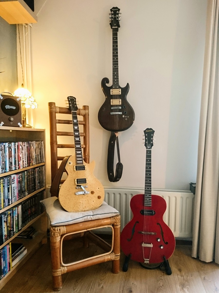 Epiphone Amp Rig by satoriforsale featuring Epiphone Les Paul Classic Birdseye, Epiphone SC450 Scroll MIJ, and Pignose "Legendary" 7-100 and 2 more pieces of gear