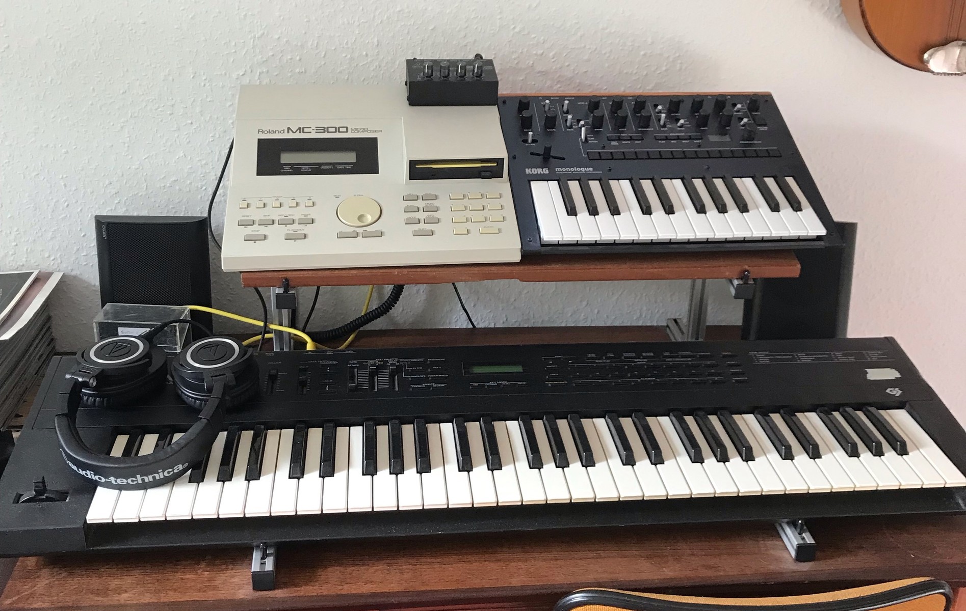 Electronic Synth Setup by mikkel_moller_pedersen featuring Roland JV-30, Roland MC-300, and Audio-Technica ATH-M50 Professional Studio Monitor Headphones and 2 more pieces of gear