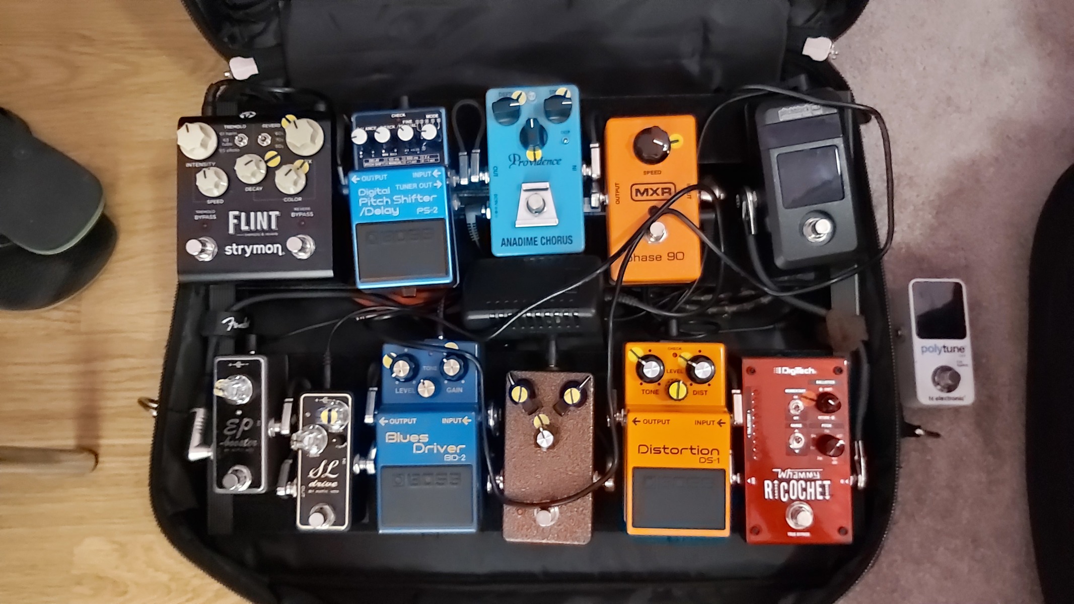 Pedalboard by deso featuring Korg PB-1 Pitchblack, DigiTech Whammy Ricochet, and Boss DS-1 Distortion and 8 more pieces of gear