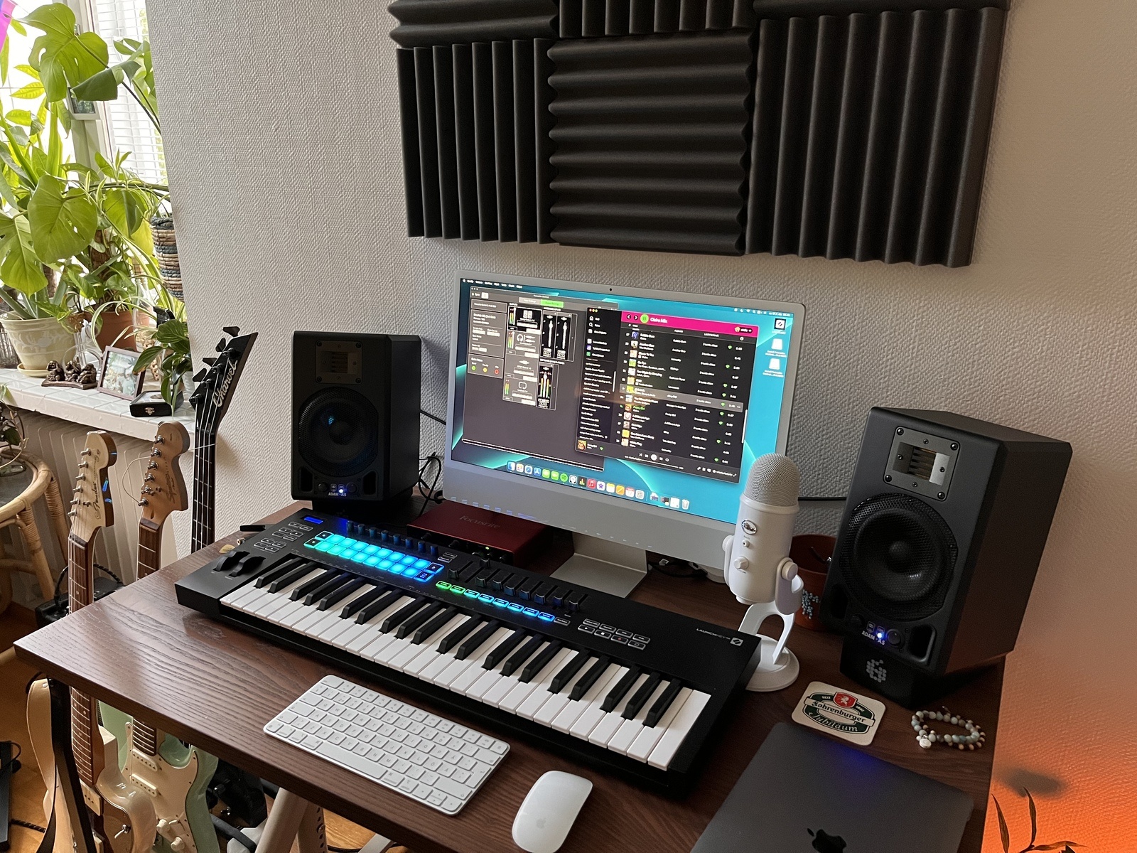Electronic Studio Setup by stepukka featuring Apple iMac (General), Apple MacBook Pro (General), and Focusrite Scarlett 8i6 (3rd gen) and 5 more pieces of gear
