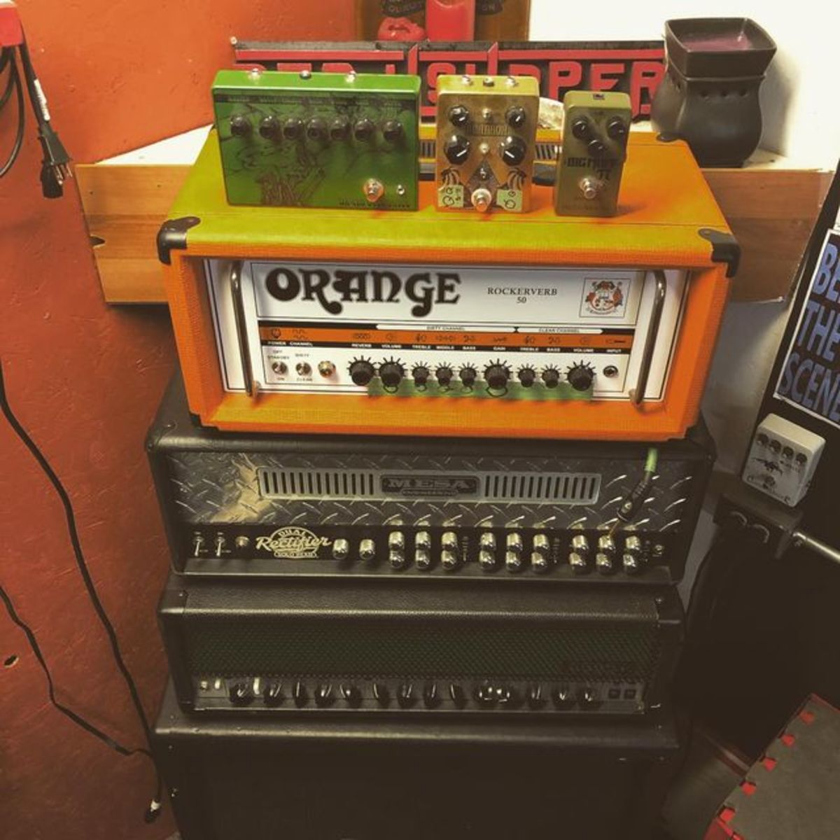 Metal Studio Setup by mike_foster featuring Orange Rockerverb 50 Guitar Amp Head, Peavey 6505+ 120-Watt Tube Guitar Amp Head, and Mesa/Boogie Dual Rectifier 100W 3-channel Solo Head (Multi-Watt) and 3 more pieces of gear