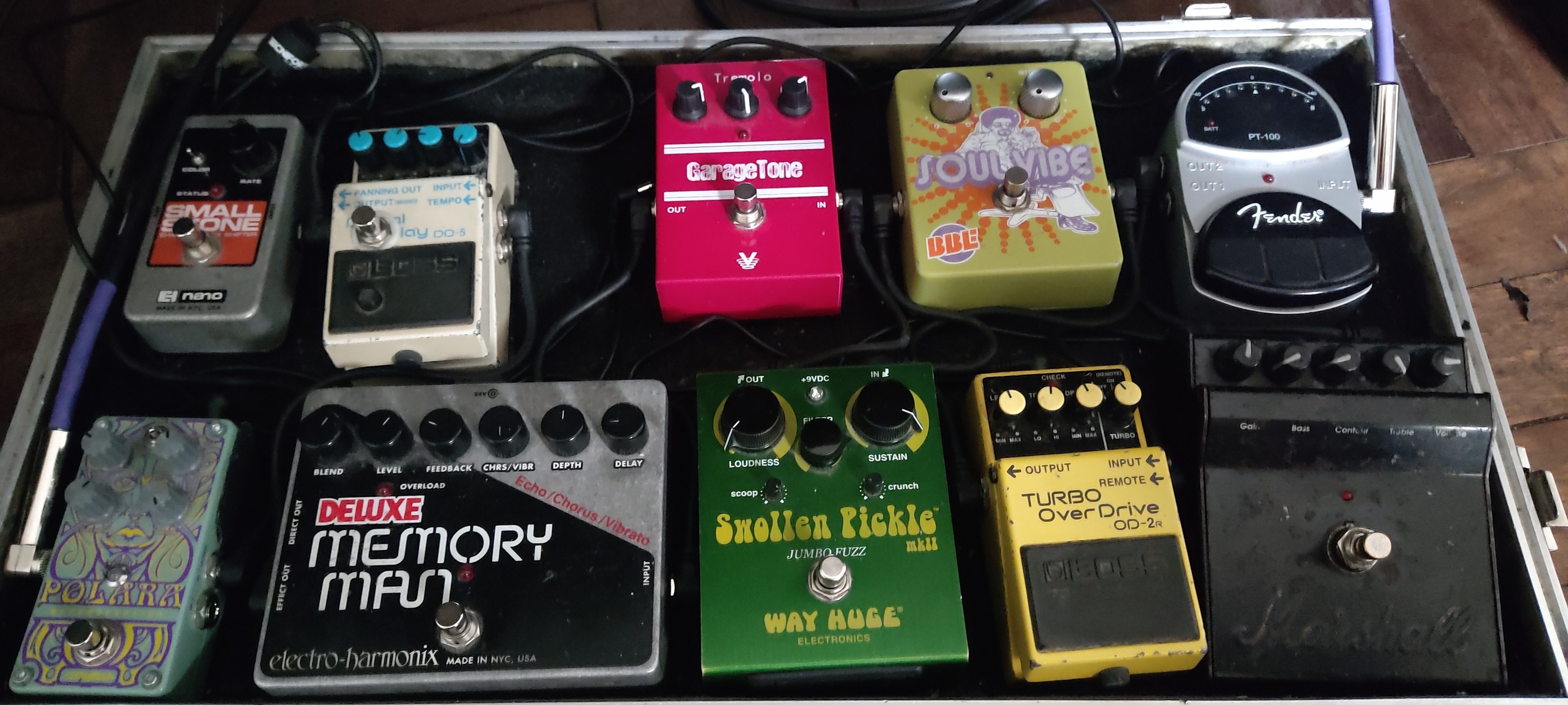 Pedalboard by marc0os featuring Fender PT-100 Chromatic Tuner, Marshall ShredMaster, and Boss OD-2R Turbo OverDrive and 7 more pieces of gear