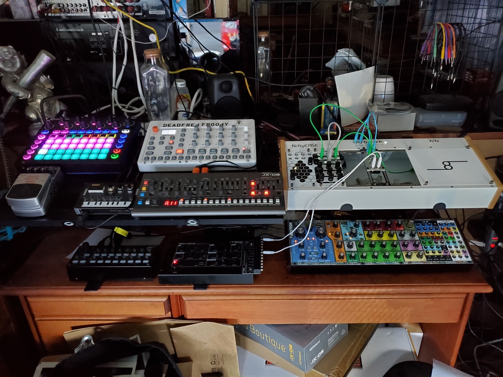 Electronic Synth Setup by deadfred featuring Novation Circuit, Elektron Model:Samples, and Cre8Audio NiftyCASE Eurorack Case and 9 more pieces of gear