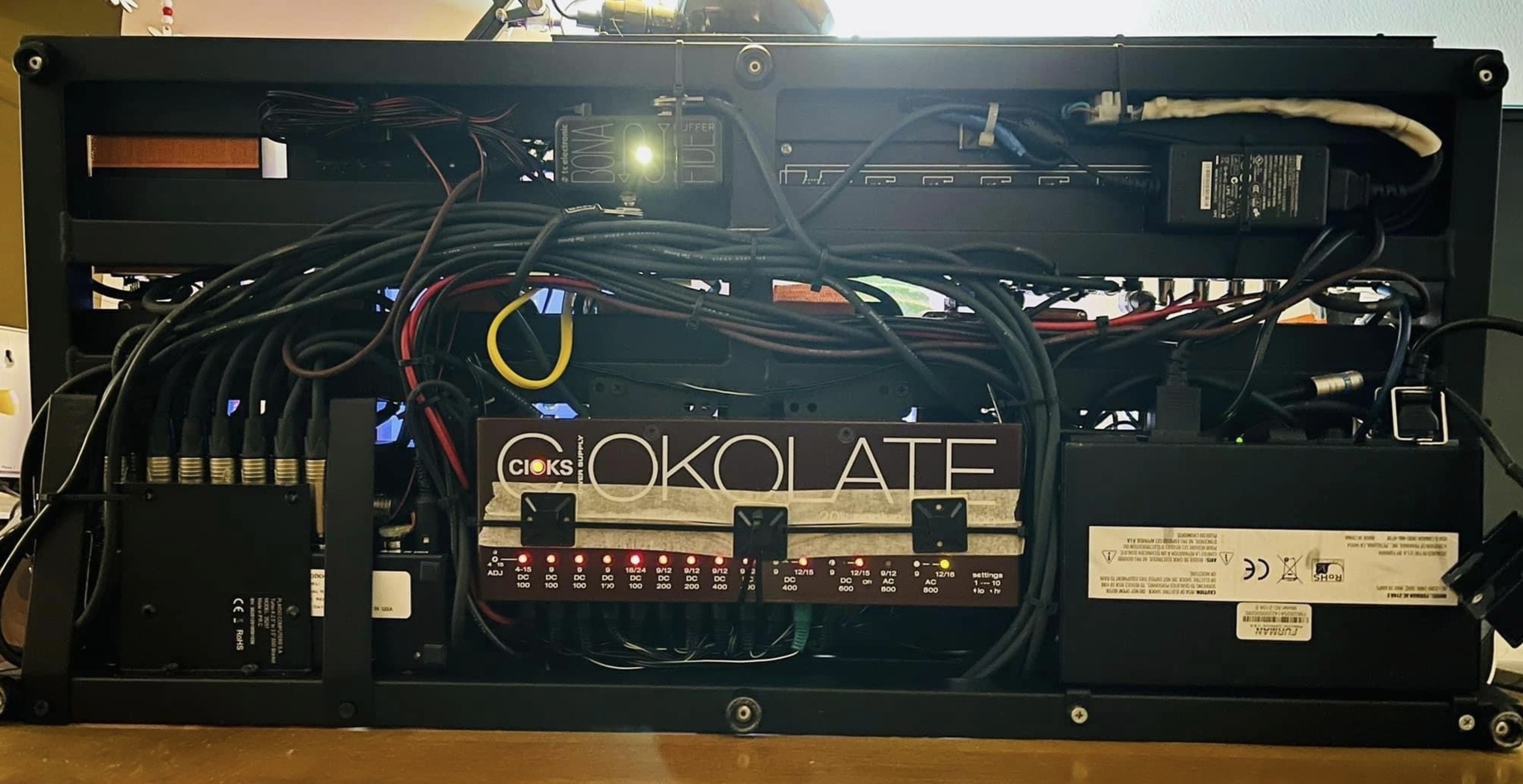 Pedalboard by dy_kord featuring Cioks Ciokolate, Furman AC-215A Power Conditioner, and TC Electronic BonaFide Buffer and 1 more piece of gear