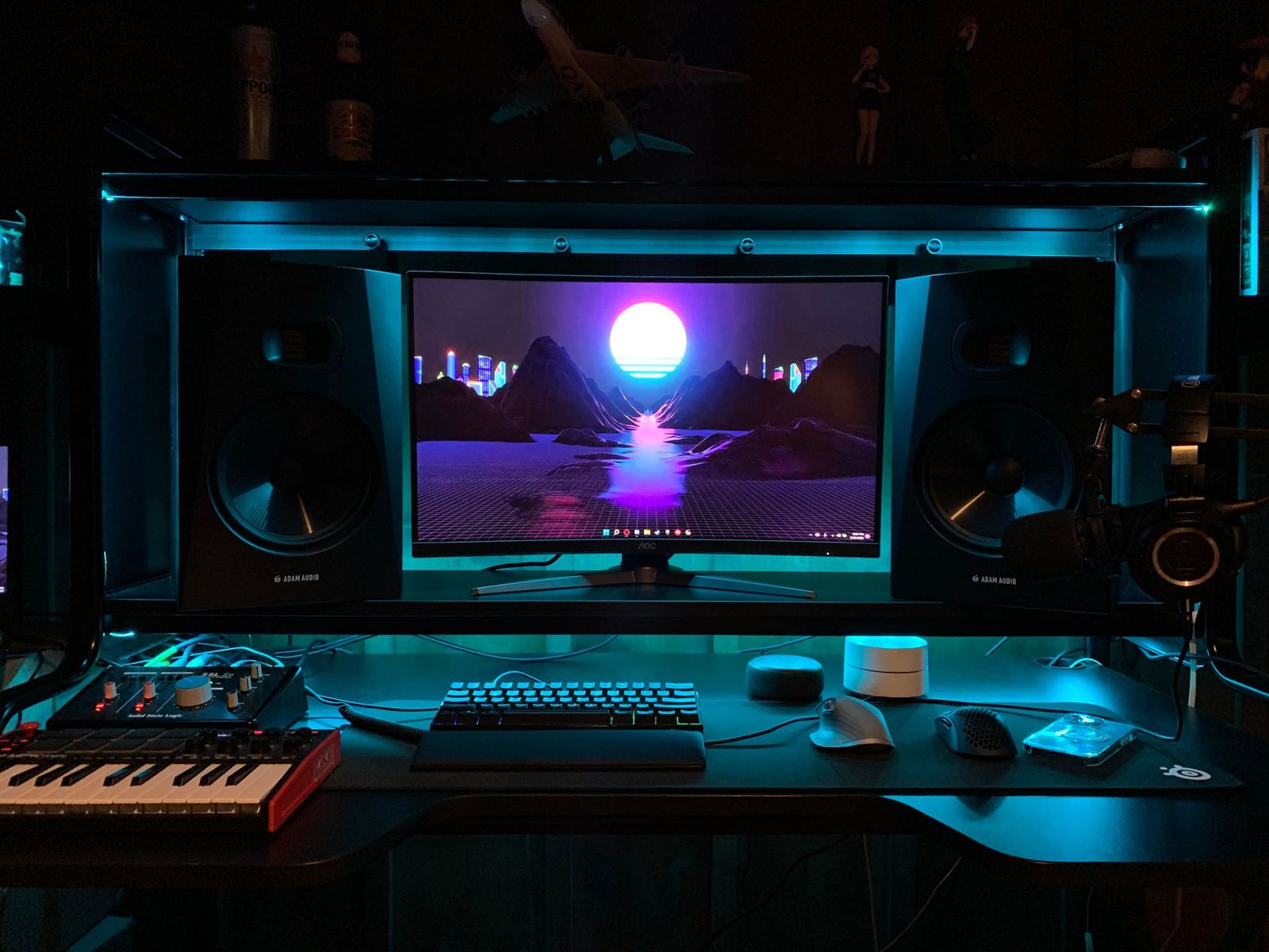 Electronic Studio Setup by yuanmondragon featuring ADAM Audio T8V, Solid State Logic SSL 2+, and Akai Professional MPK Mini Mk3 and 3 more pieces of gear