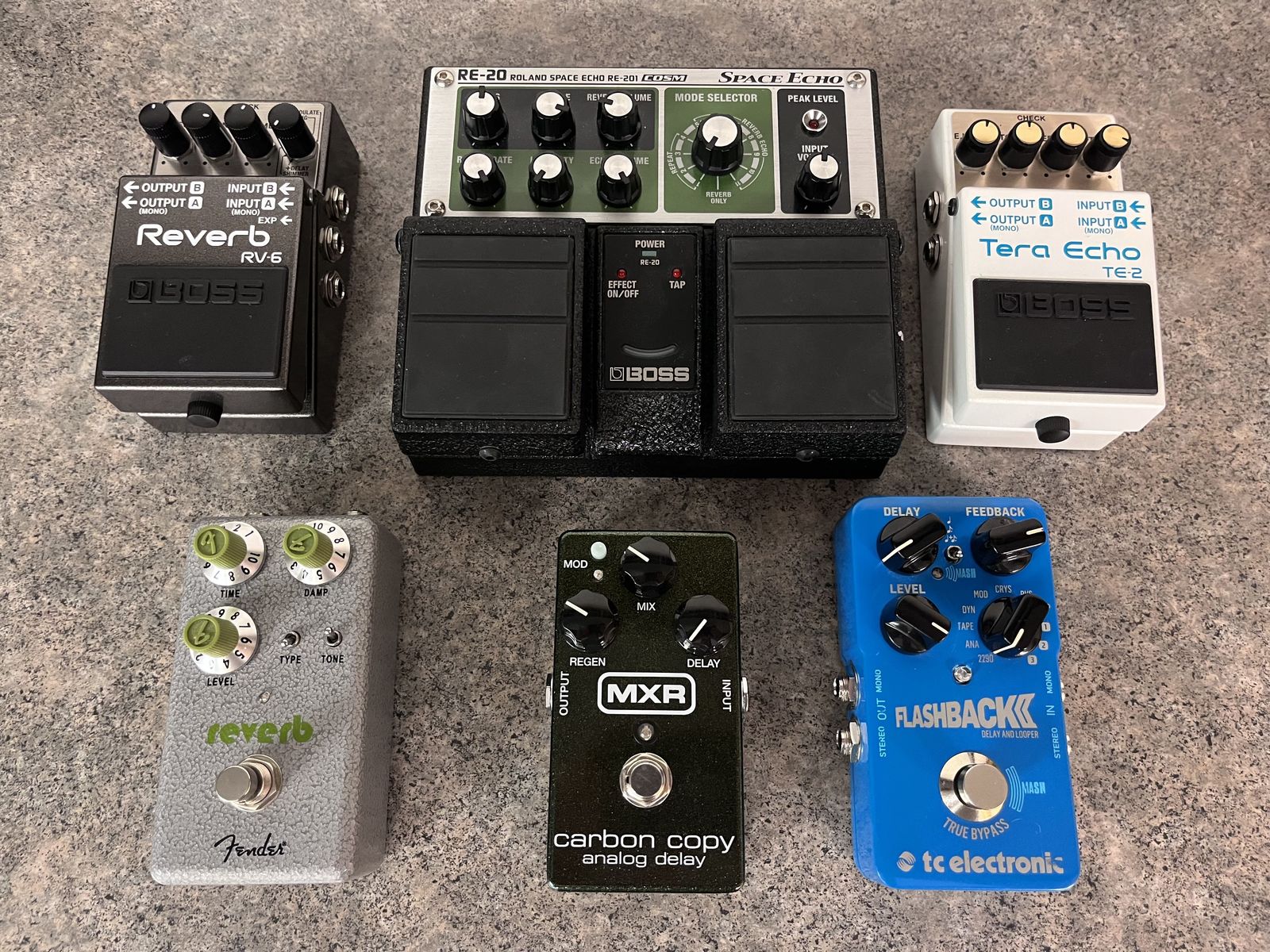 Boss Music Gear Setup by thquib featuring Boss RV-6 Reverb, Boss RE-20 Space Echo, and Boss TE-2 Tera Echo and 3 more pieces of gear