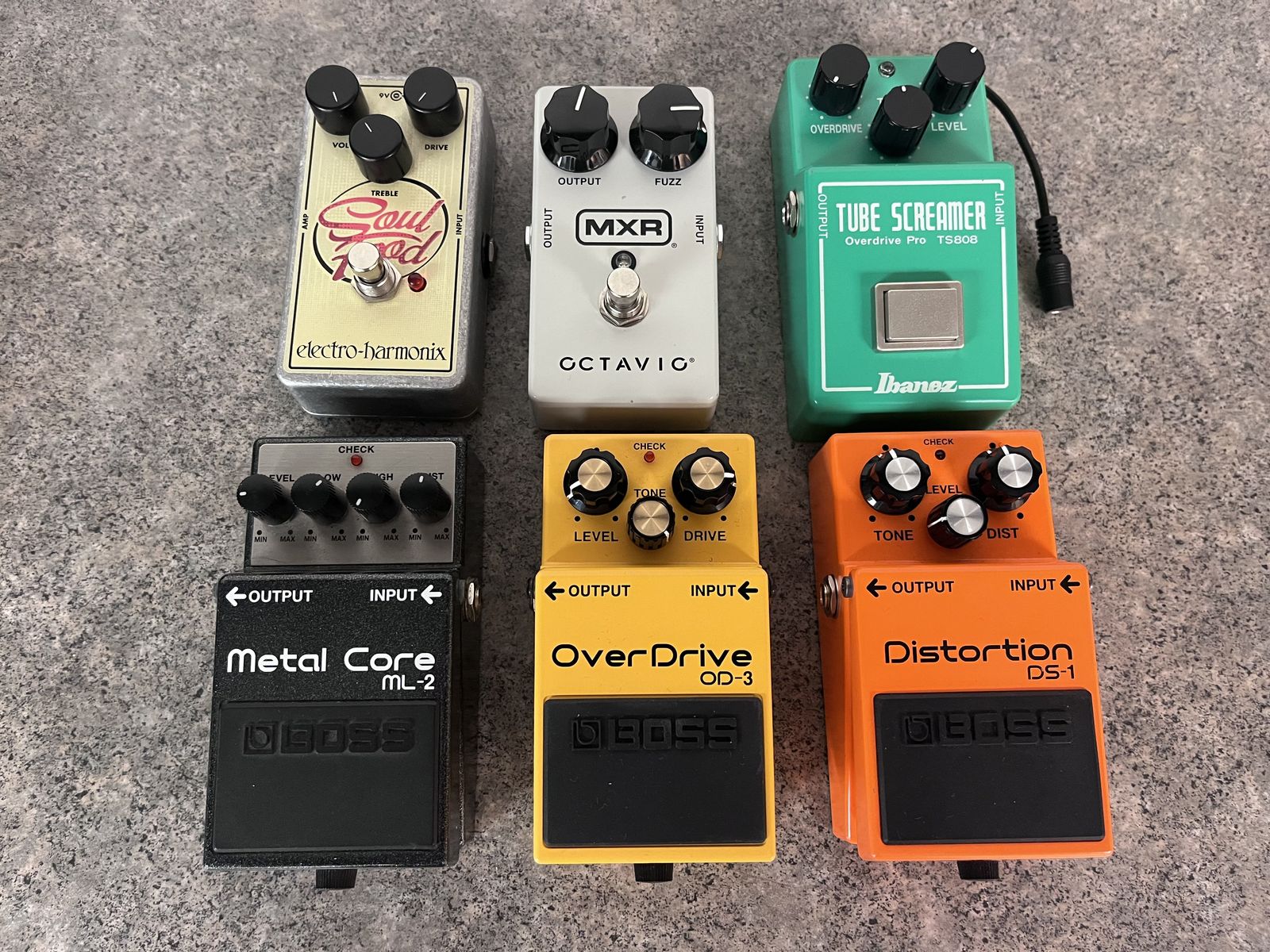 Boss Music Gear Setup by thquib featuring Electro-Harmonix Soul Food, Ibanez TS808 Tube Screamer, and MXR M267 Octavio and 3 more pieces of gear