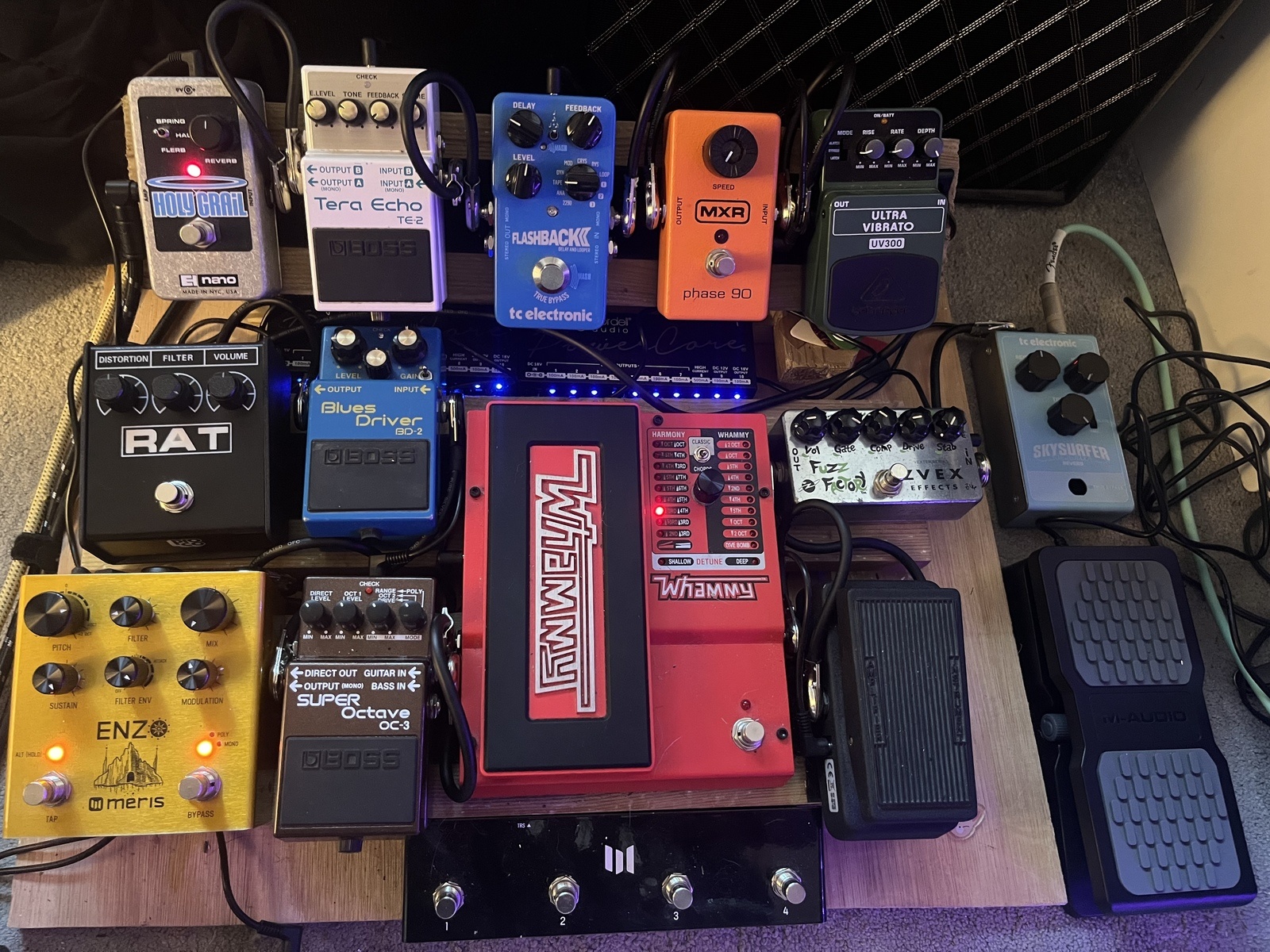 Pedalboard by frederick_pittman featuring Meris Enzo, Meris Preset Switch, and DigiTech WH-5 Whammy V and 11 more pieces of gear
