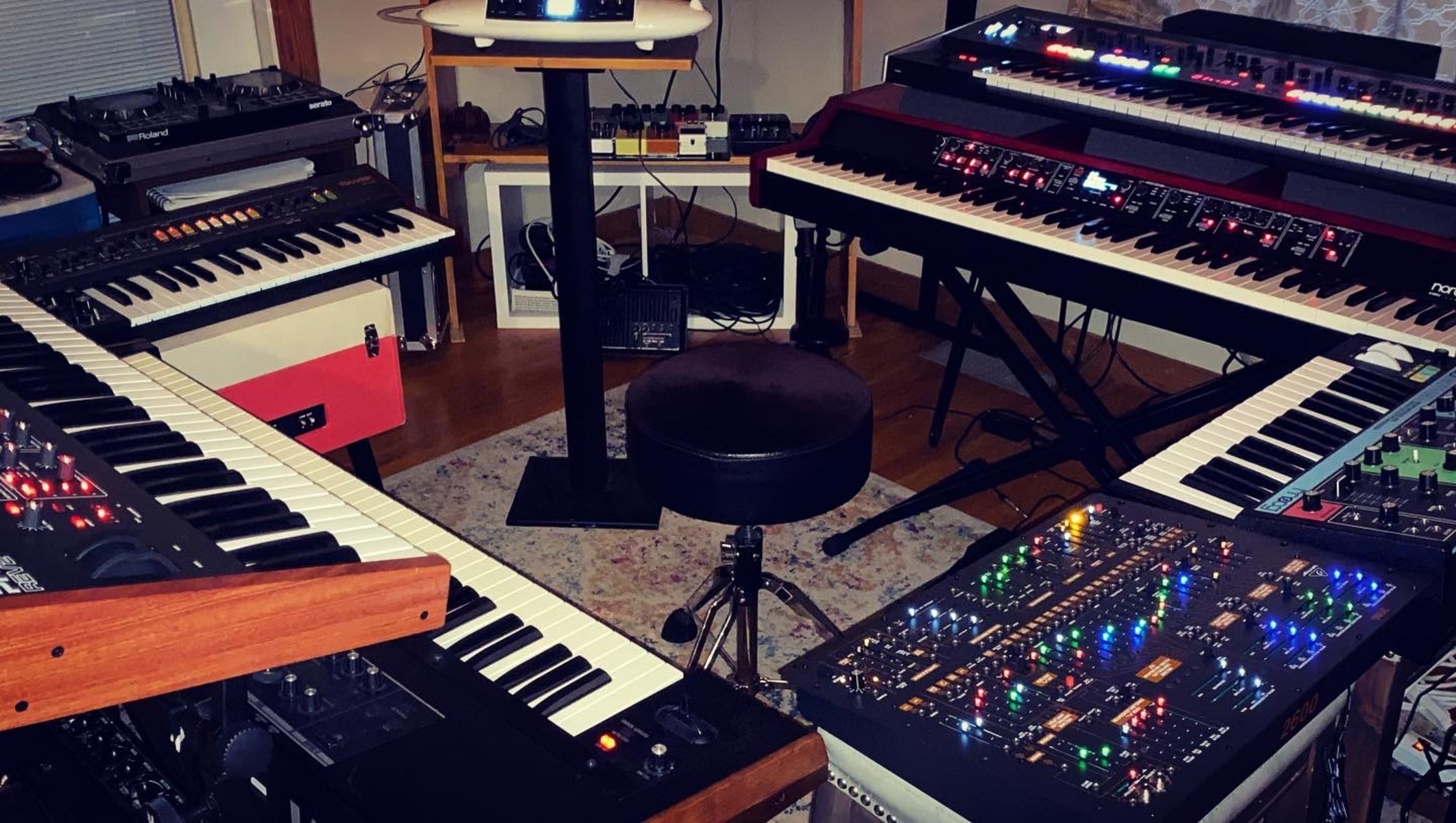 Electronic Synth Setup by mazestro featuring Nord Grand, Roland Jupiter-X 61-key Synthesizer, and Moog Grandmother and 6 more pieces of gear