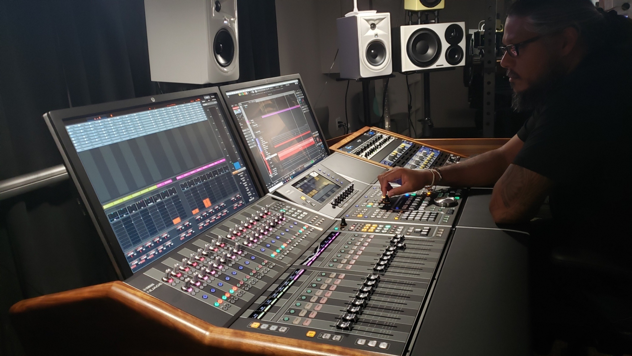 Music Gear Setup by viotones featuring Yamaha Nuage, Dynaudio LYD 48, and JBL 305P MkII Powered 5" Two-Way Studio Monitor and 1 more piece of gear