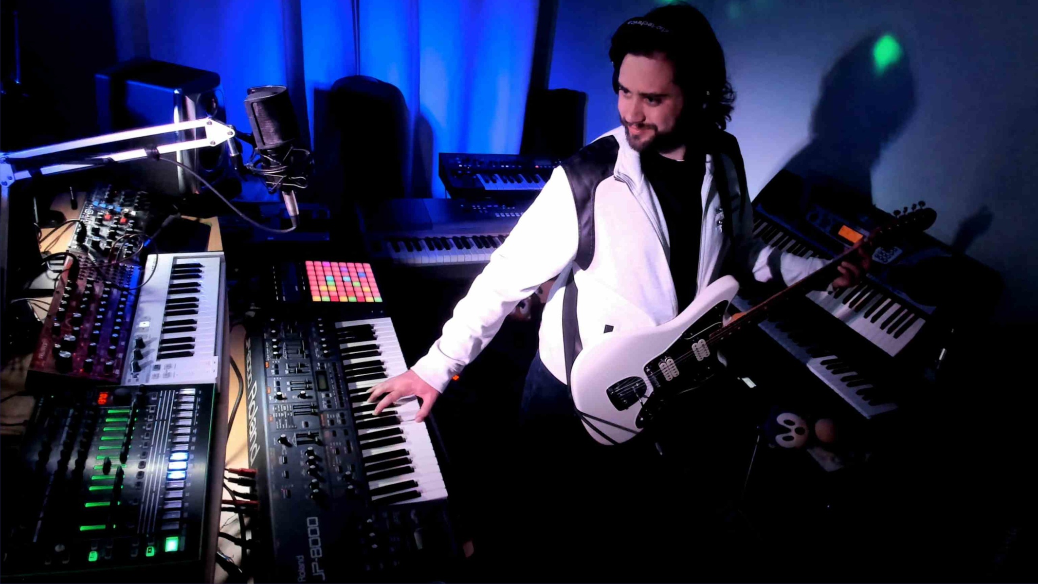 Electronic Studio Setup by 302_dave featuring Roland JP-8000 Synthesizer, Ableton Push 2, and Fender Classic Player Jaguar Special HH and 10 more pieces of gear