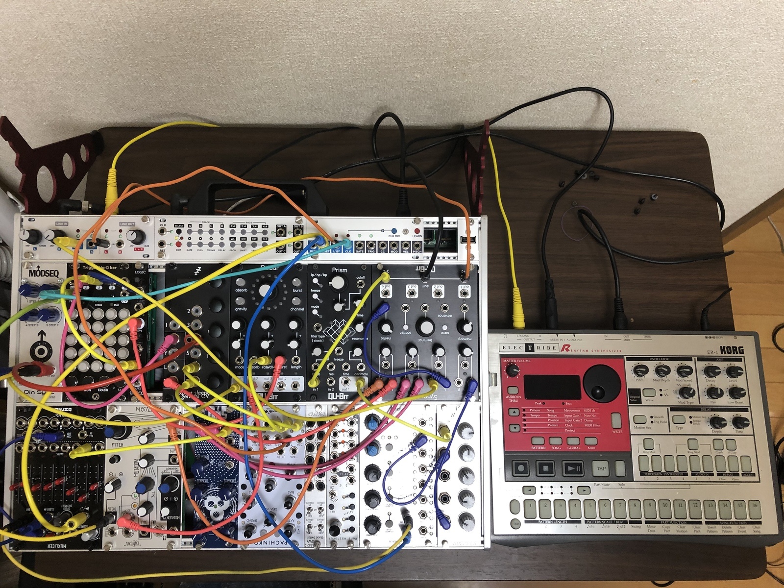 Live Rig by kafkaforpresident featuring Korg Electribe ER-1 Rhythm Synthesizer, Qu-Bit Electronix Pulsar, and Qu-Bit Electronix Prism and 3 more pieces of gear