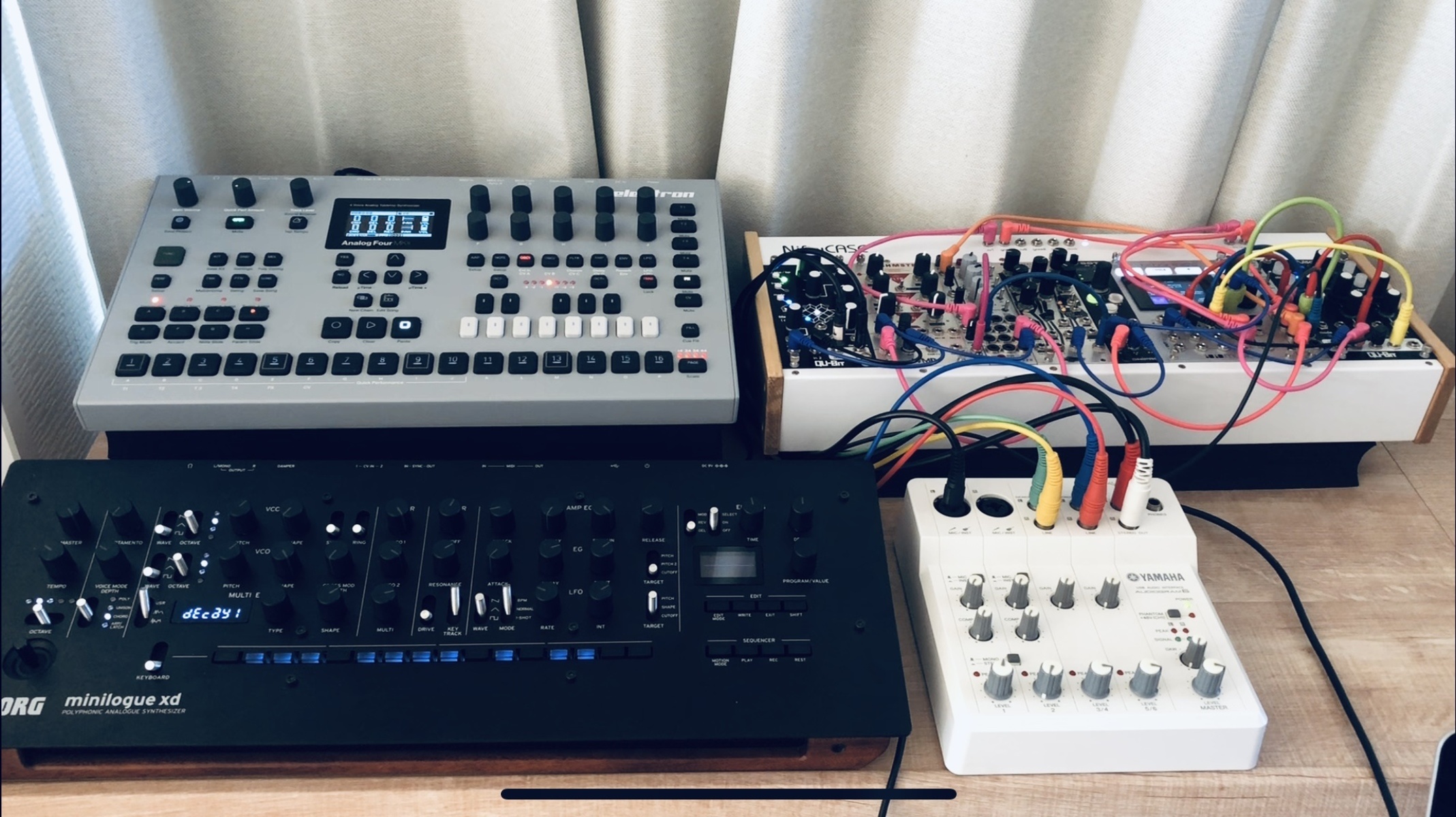 Live Rig by kafkaforpresident featuring Korg Minilogue XD Module, Elektron Analog Four MKII, and Yamaha AUDIOGRAM 6 USB Audio Interface